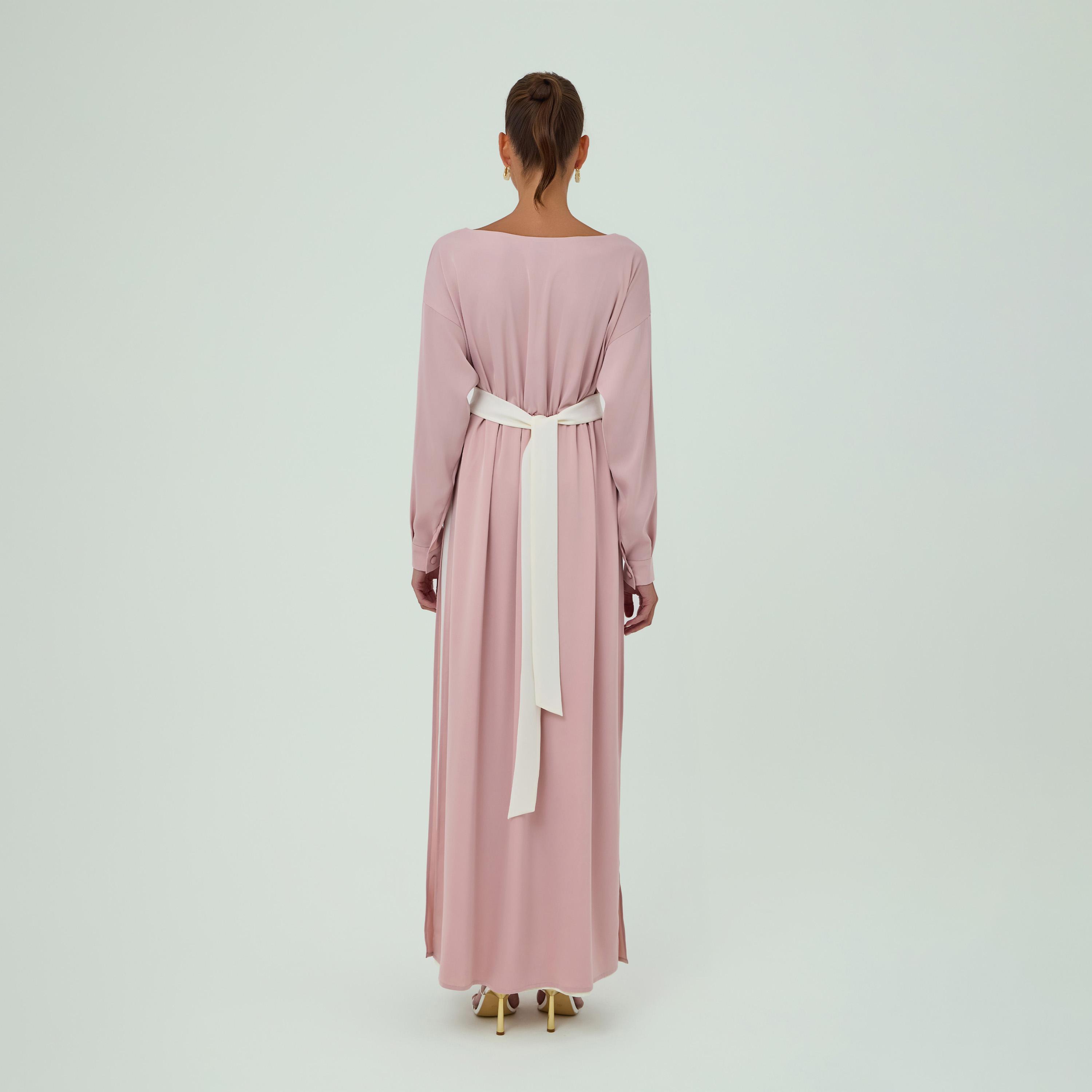 فستان "ماكسي" نسائي "نور" شيفون بأكمام "دروب شولدر" - وردي من تشيس ليبل-women-clothing-dresses-image-3