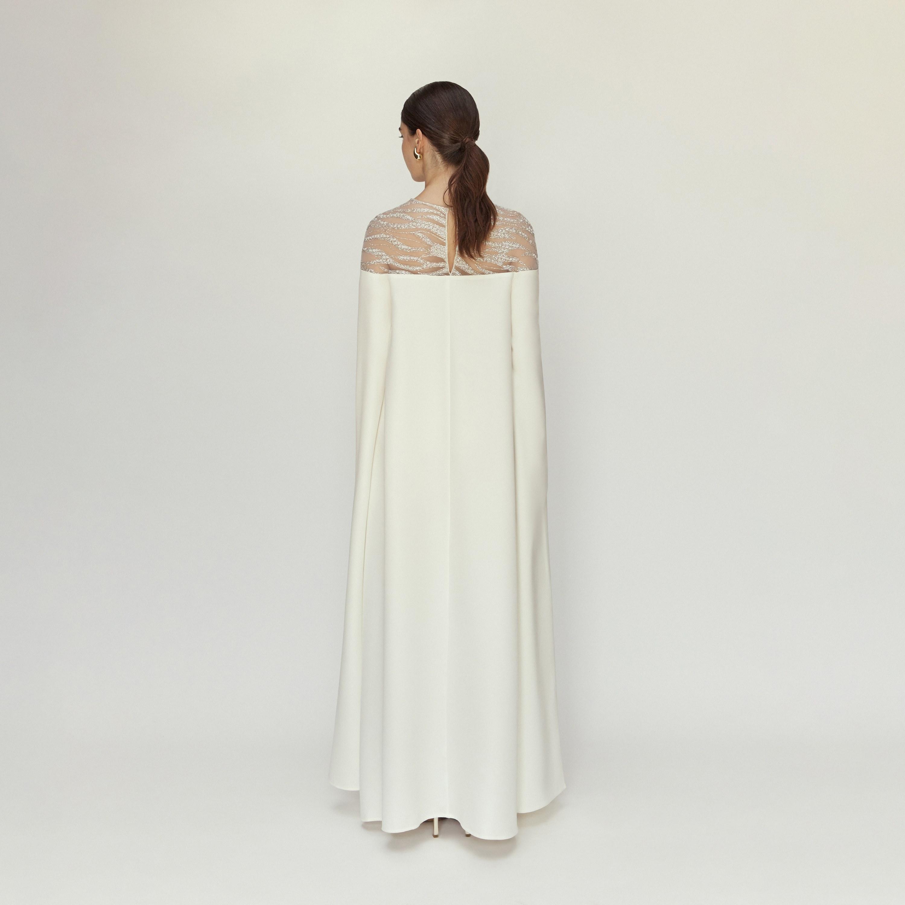 فستان سهرة "ماكسي" نسائي "جريس" من الكريب والتل بأكمام "كاب" - أبيض من تشيس ليبل-women-clothing-dresses-image-3