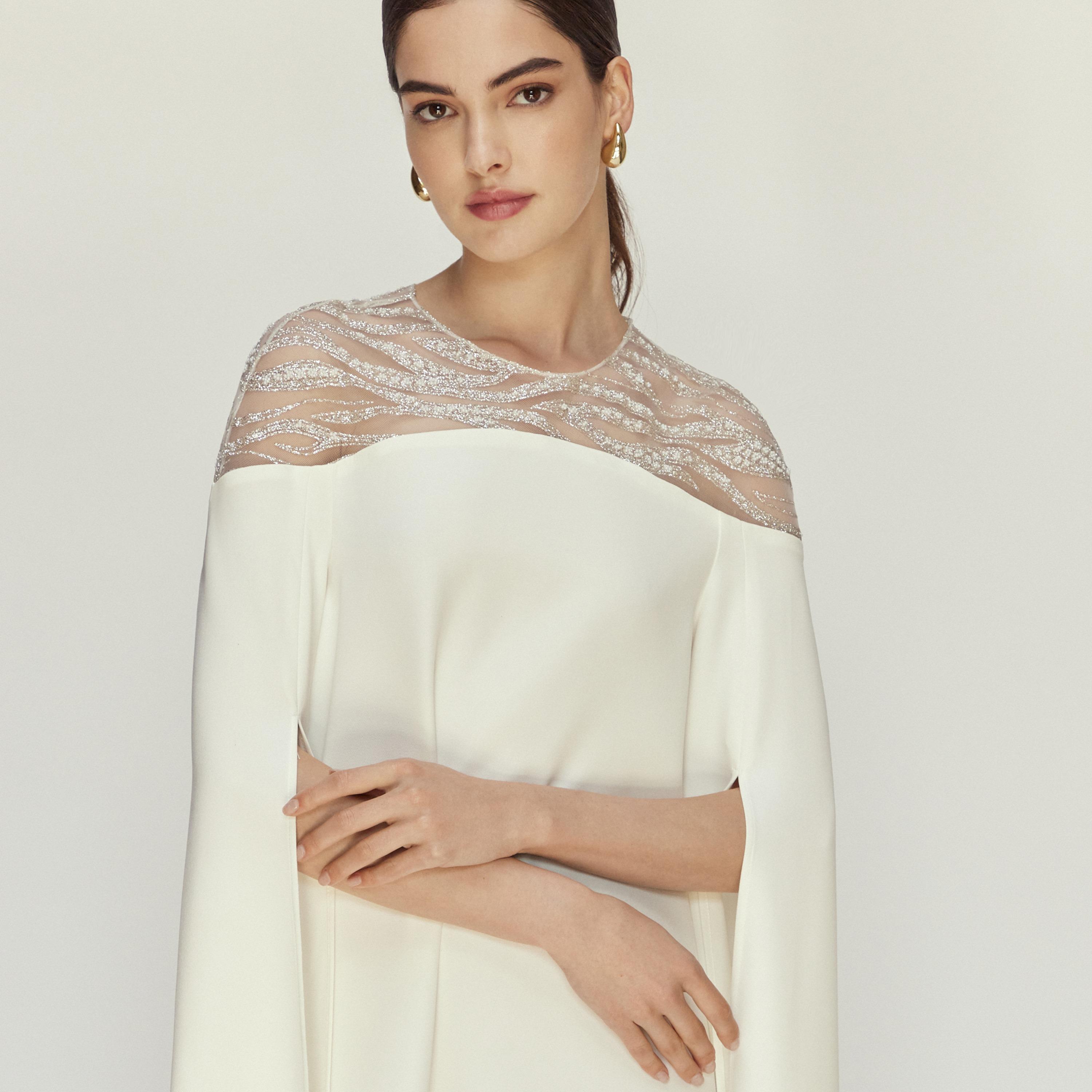 فستان سهرة "ماكسي" نسائي "جريس" من الكريب والتل بأكمام "كاب" - أبيض من تشيس ليبل-women-clothing-dresses-image-4