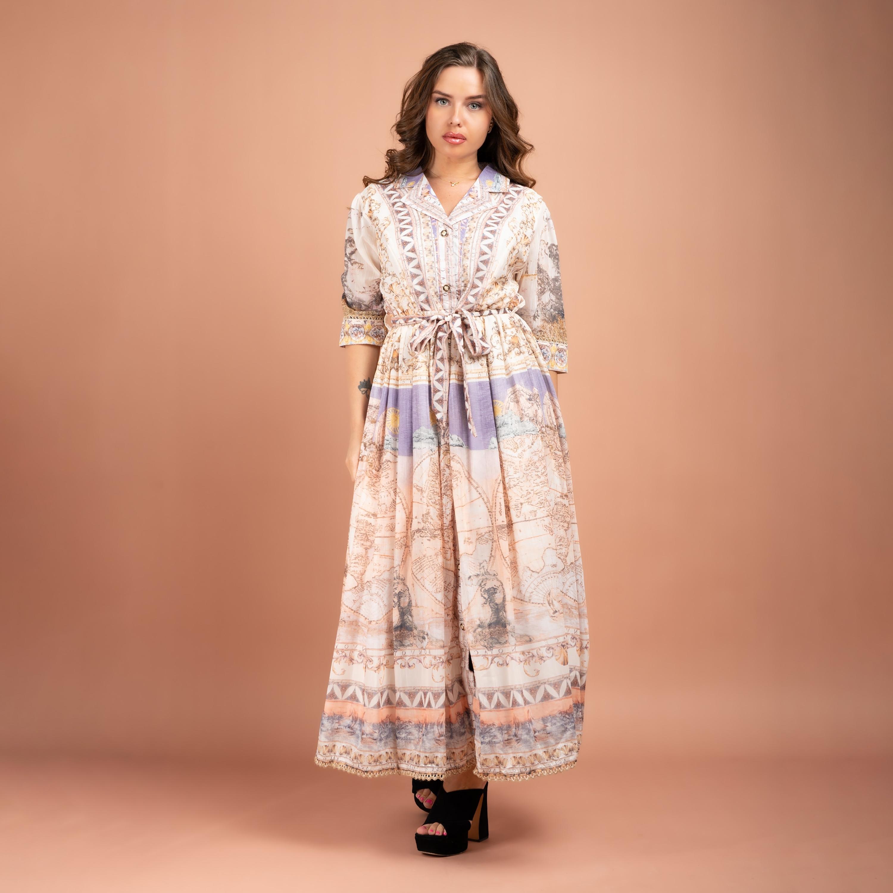 جلابية ذات ياقة كوبية مطبوعة بالكامل من إيككسا-women-clothing-dresses-image-6