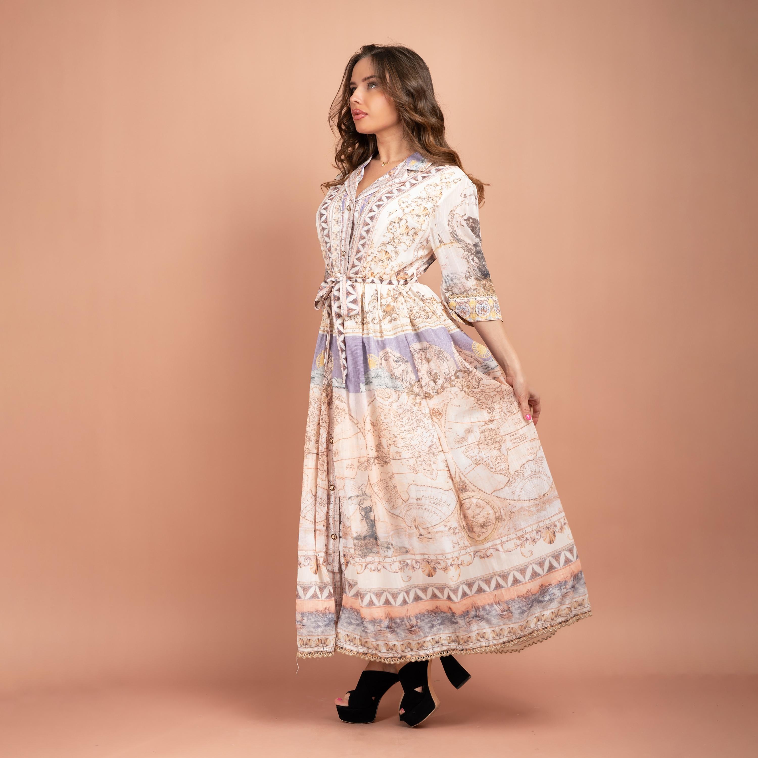 جلابية ذات ياقة كوبية مطبوعة بالكامل من إيككسا-women-clothing-dresses-image-9