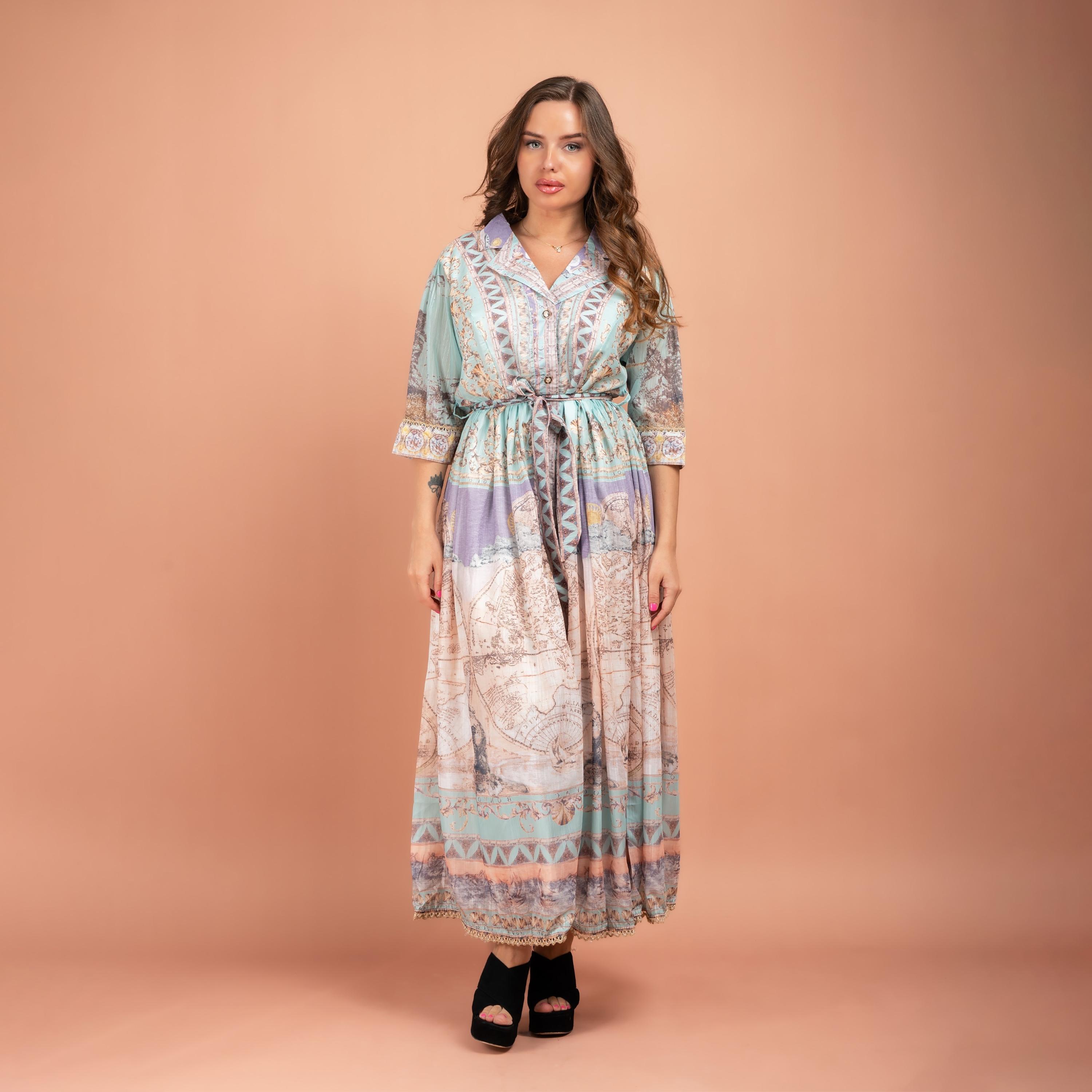 IKKXA Cuban Collar All Over Print Jalabiya-women-clothing-dresses-image-1
