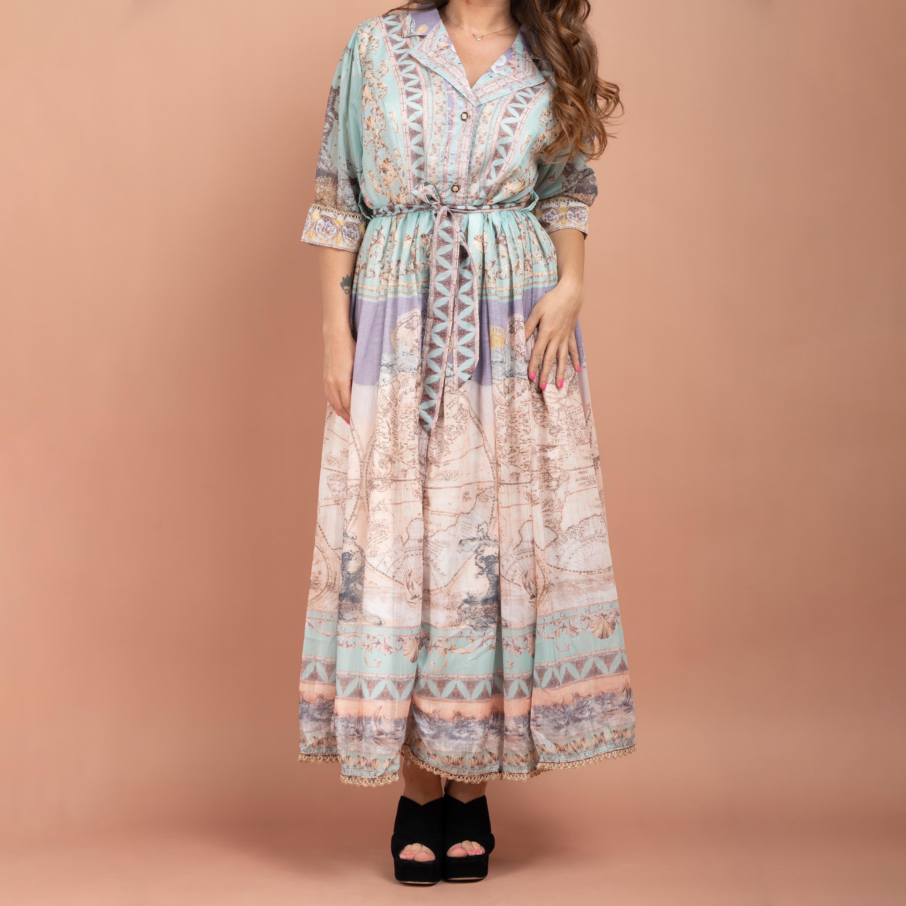 جلابية ذات ياقة كوبية مطبوعة بالكامل من إيككسا-women-clothing-dresses-image-2