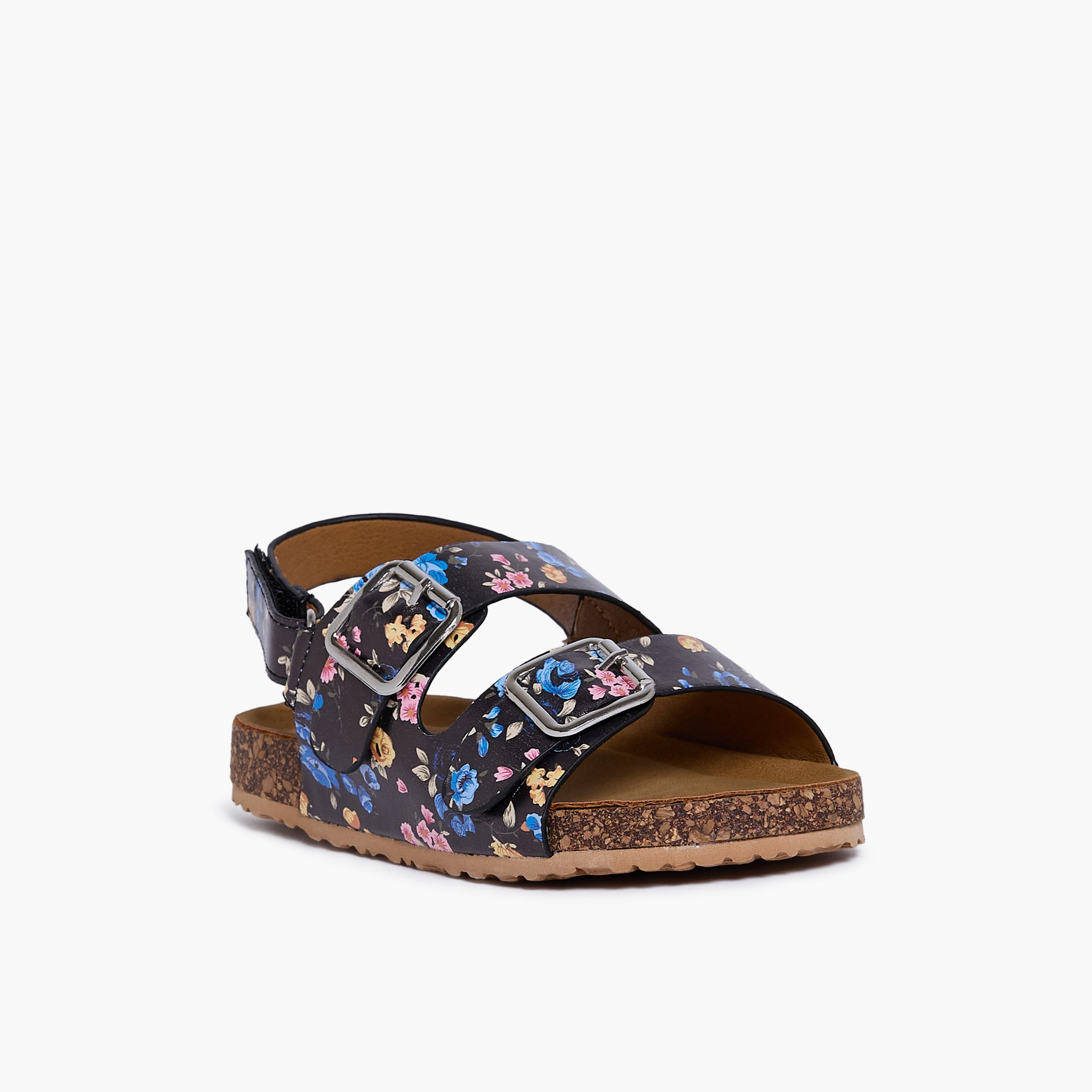 Geoomnii Girls Hook & Loop Kimorea Flat Sandals | CLD0809-1-MULTIBLACK-girls-shoes-sandals-image-1