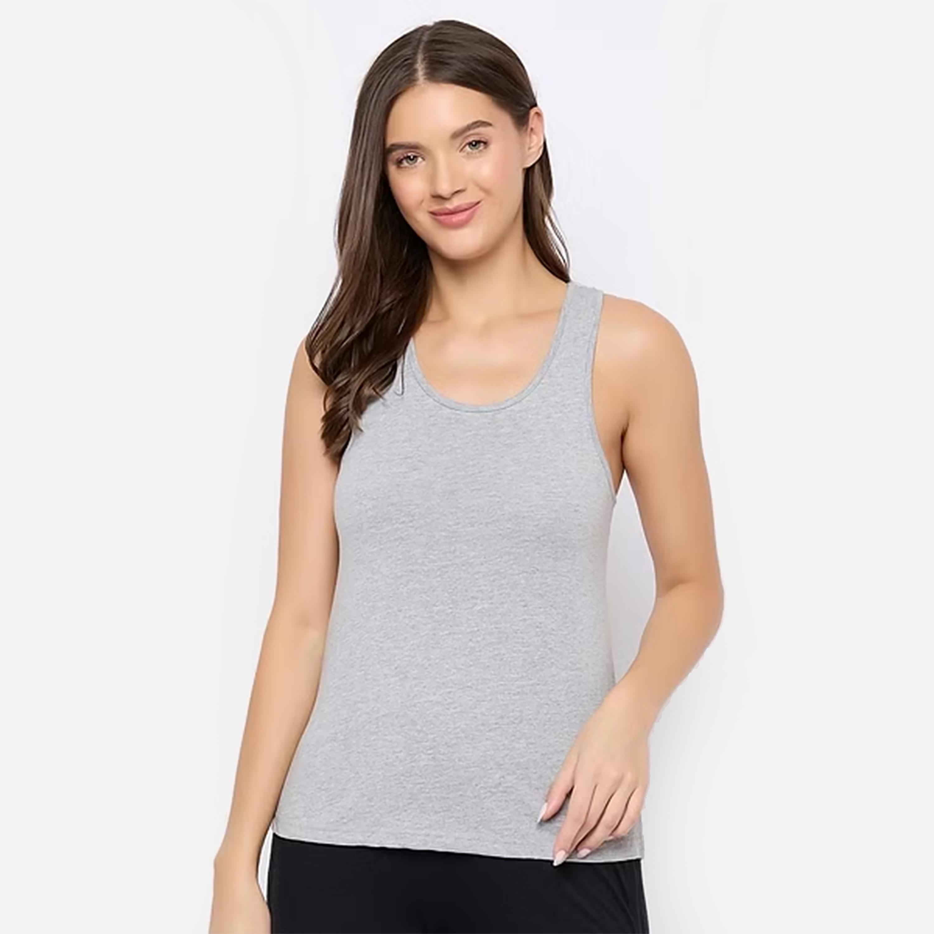 Clovia Cotton Women's Tank Top in Grey-women-clothing-lingerie-camisoles-image-1
