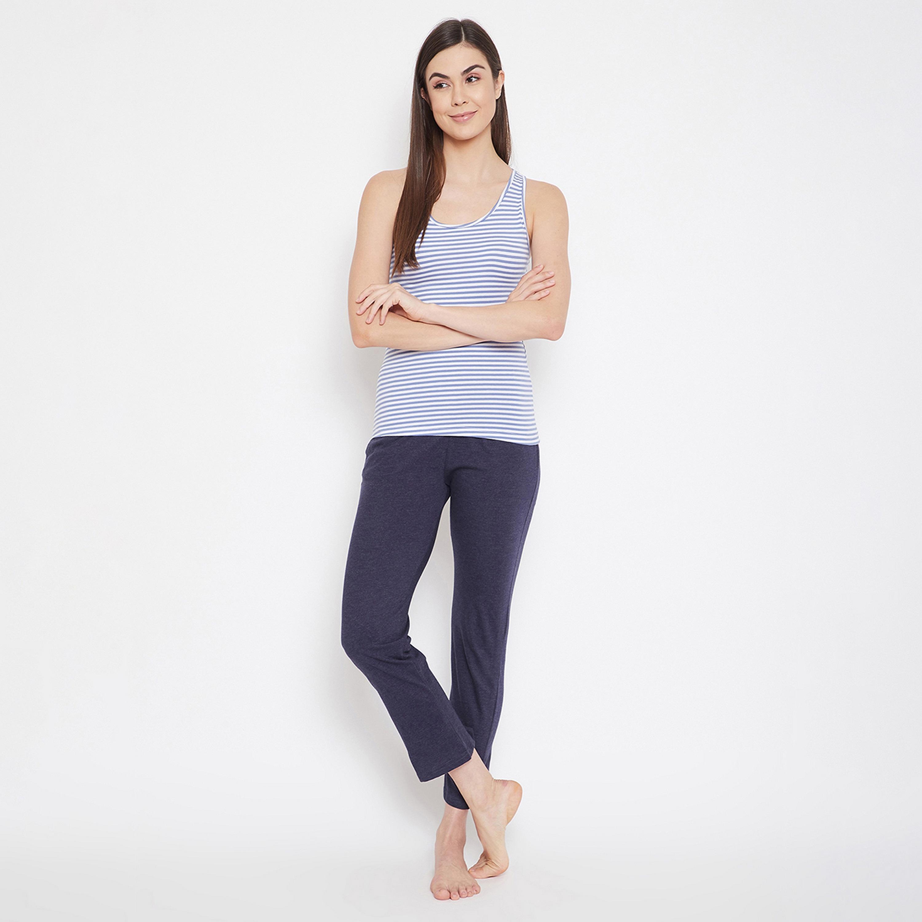 Clovia Sassy Stripes Women's Camisole in Blue - Cotton-women-clothing-nightwear-pyjamas-tops-image-6