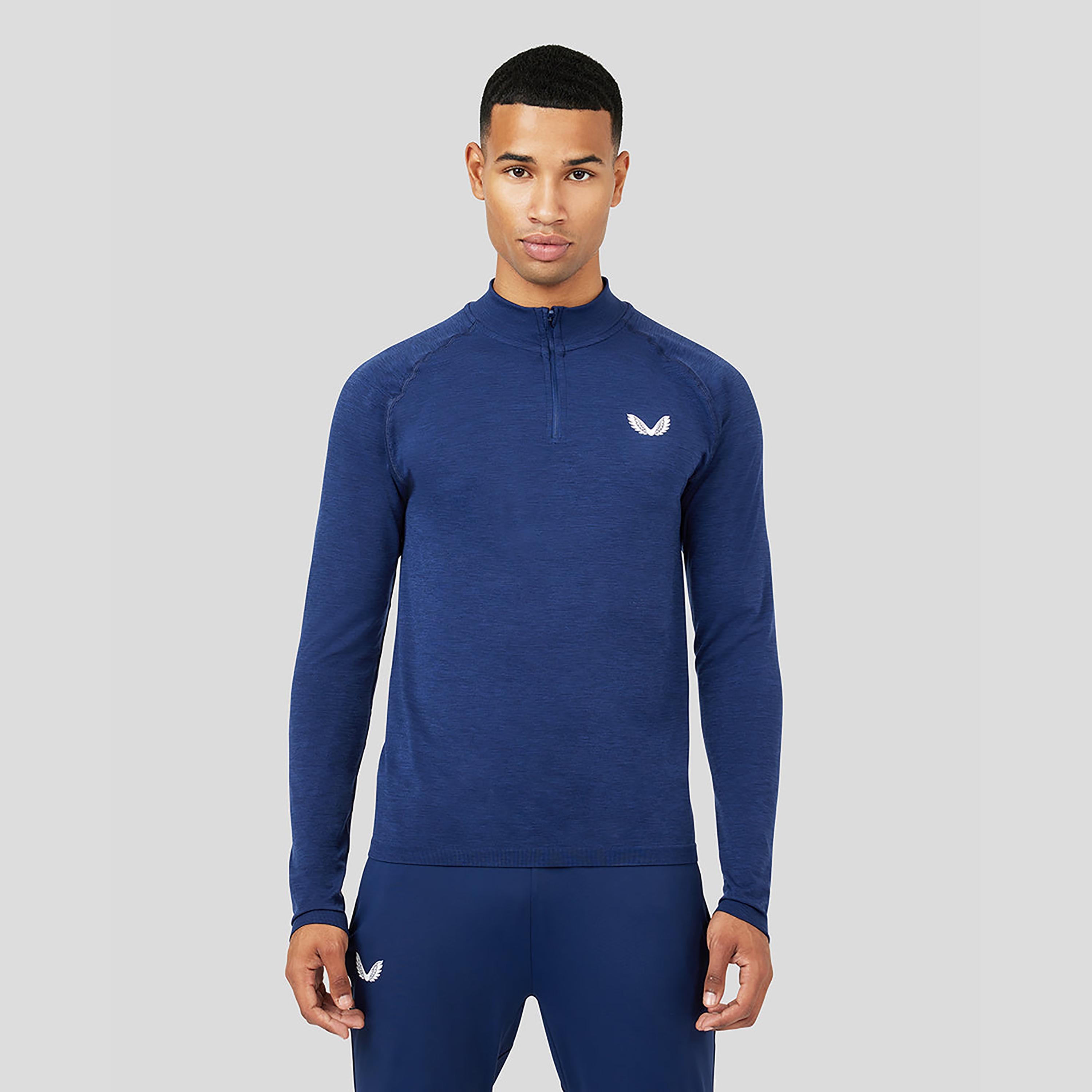 Castore Men's High Neck Long Sleeves Peacoat Seamless Protek 1/4 Zip T-Shirt - Blue-men-clothing-sportswearandactivewear-tshirtsandpolos-image-1