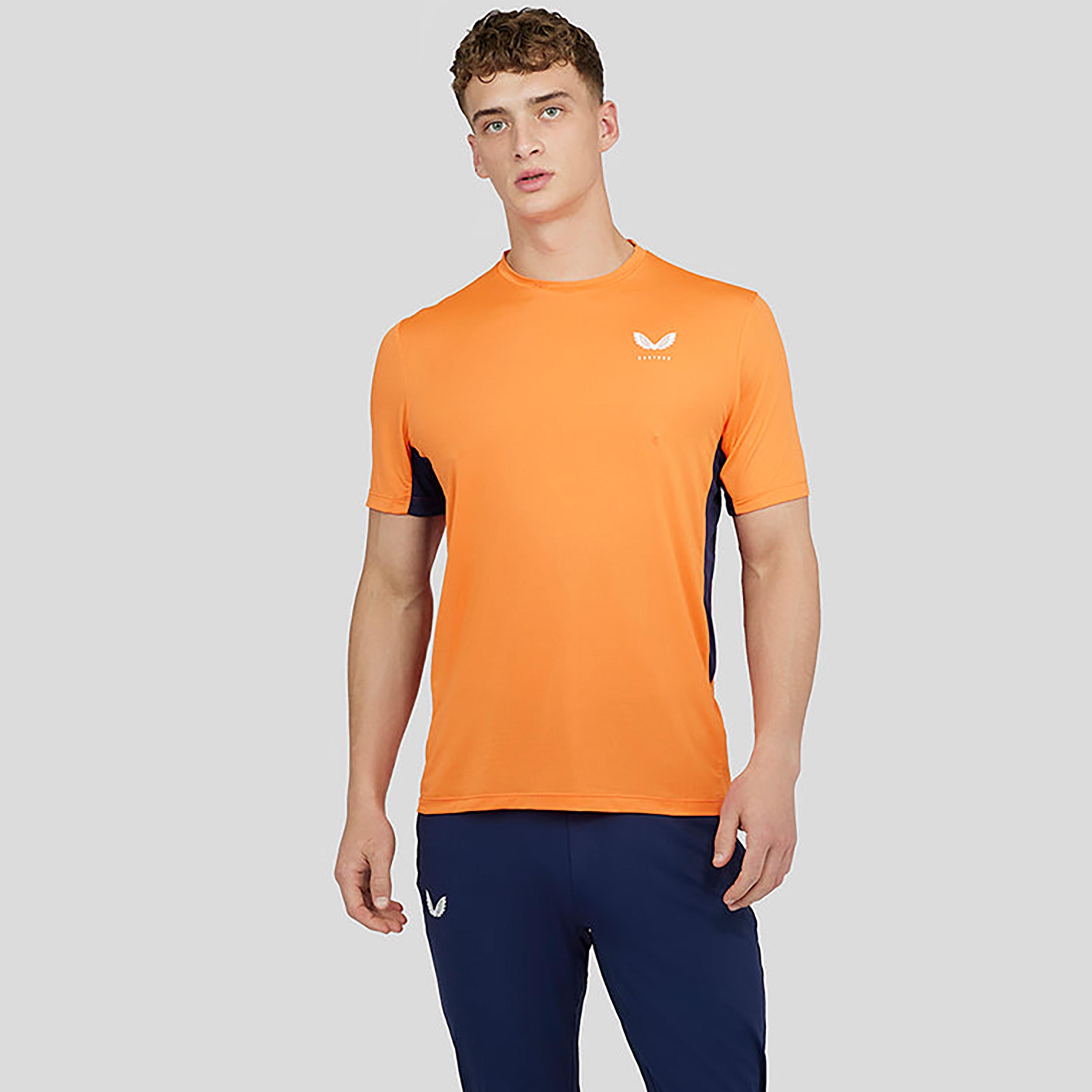 قميص كاستور للرجال ذو ياقة دائرية بأكمام قصيرة وجلد مشبك - برتقالي-men-clothing-sportswearandactivewear-tshirtsandpolos-image-1