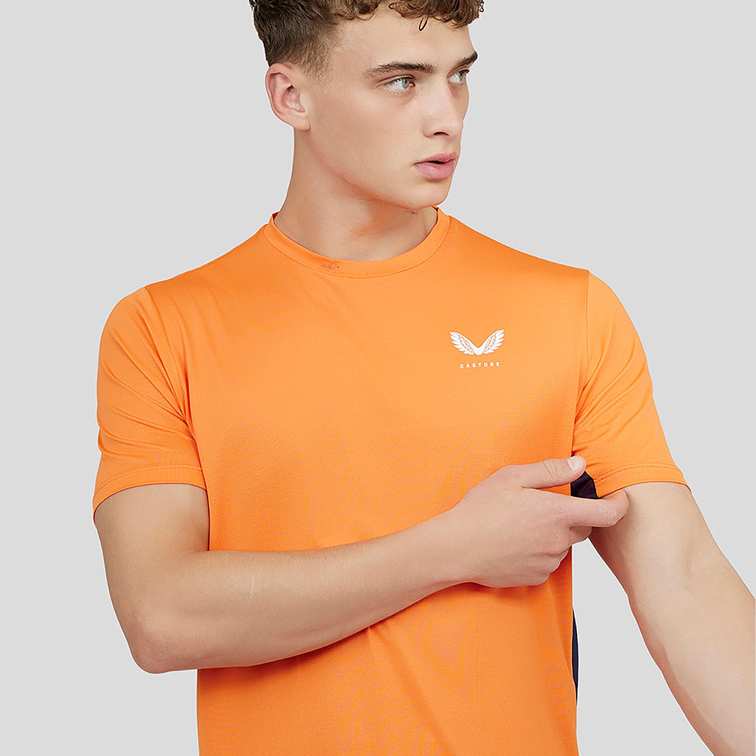 قميص كاستور للرجال ذو ياقة دائرية بأكمام قصيرة وجلد مشبك - برتقالي-men-clothing-sportswearandactivewear-tshirtsandpolos-image-4
