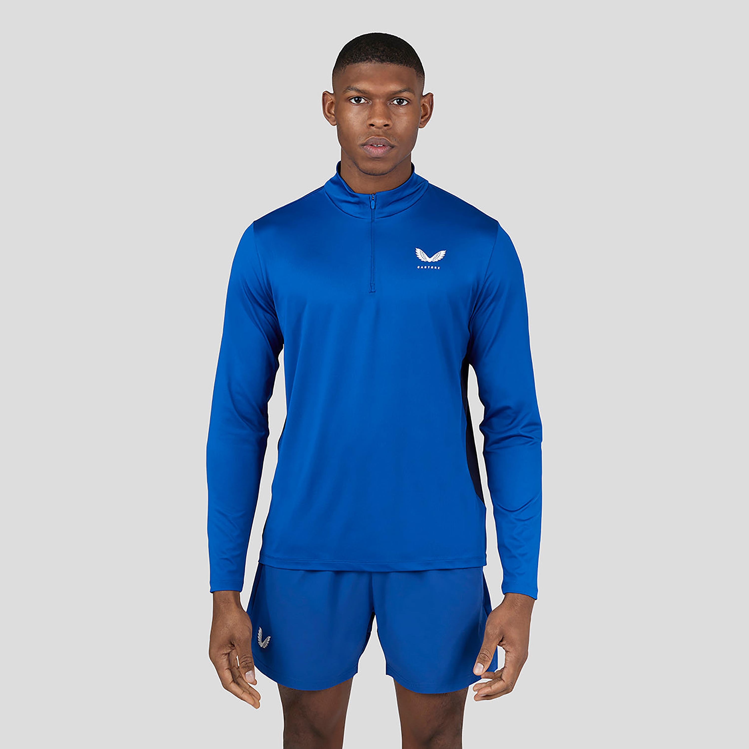 Castore Men's Mock Neck Long Sleeves Colour Block 1/4 Zip T-Shirt - True Blue-men-clothing-sportswearandactivewear-tshirtsandpolos-image-1