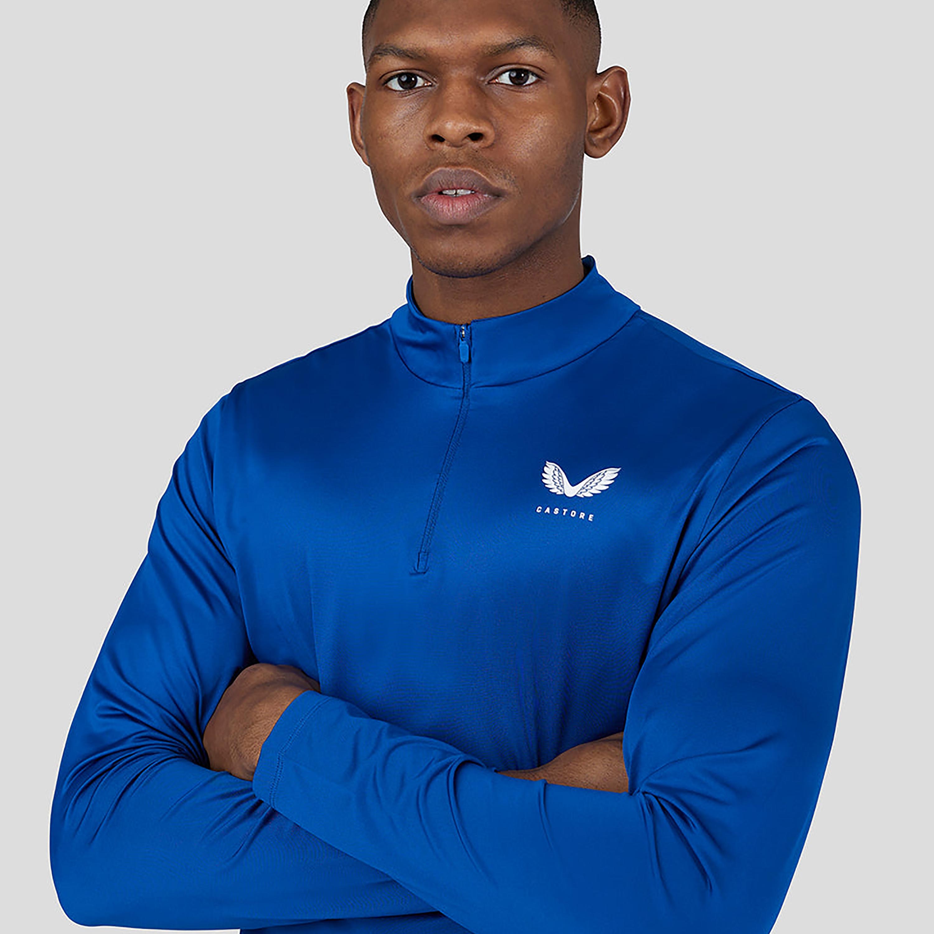 Castore Men's Mock Neck Long Sleeves Colour Block 1/4 Zip T-Shirt - True Blue-men-clothing-sportswearandactivewear-tshirtsandpolos-image-4