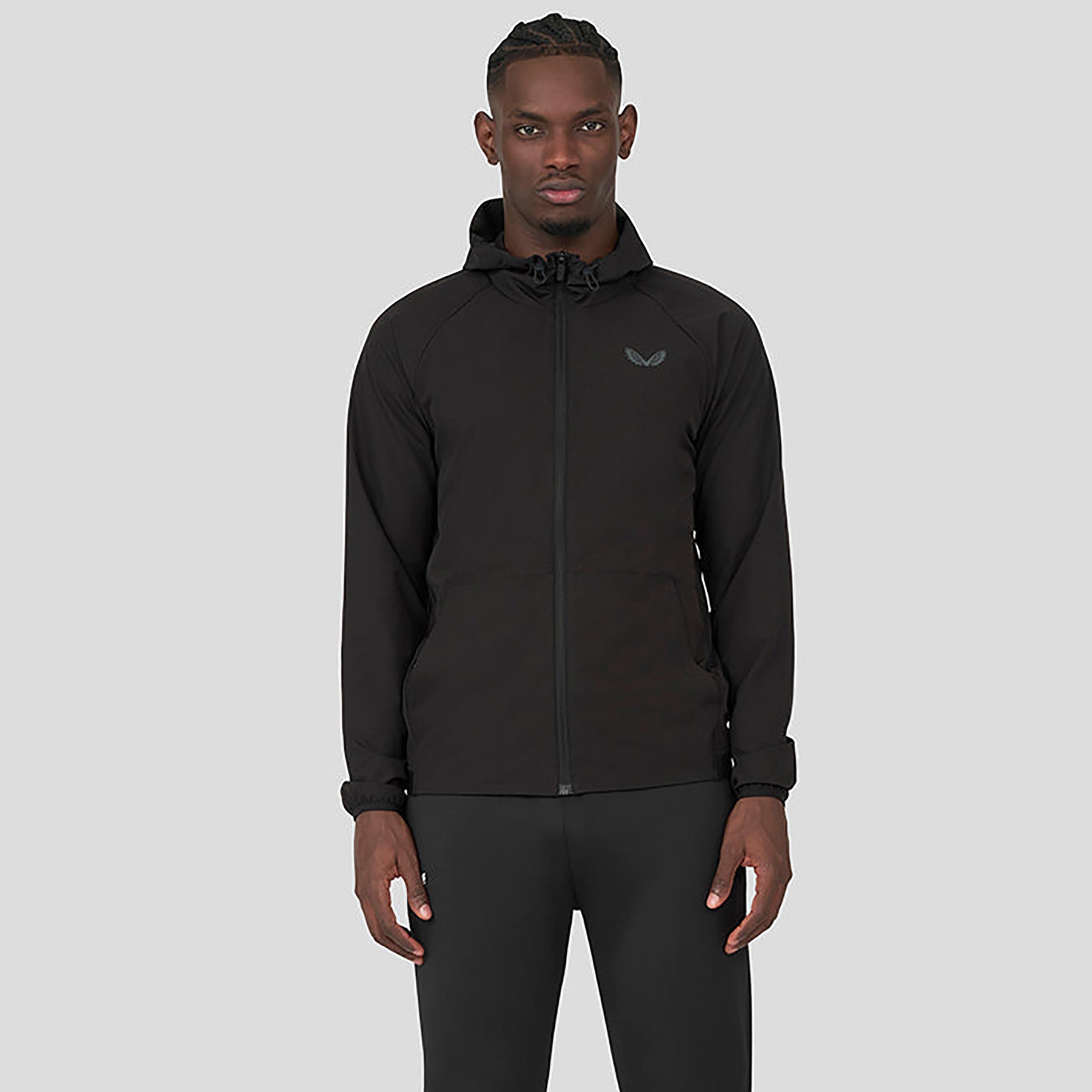 Castore Men's Hooded Neck Long Sleeves Cobalt Capsule Woven Zip-Through Hoodie - Black-men-clothing-sportswearandactivewear-hoodiesandsweatshirts-image-1