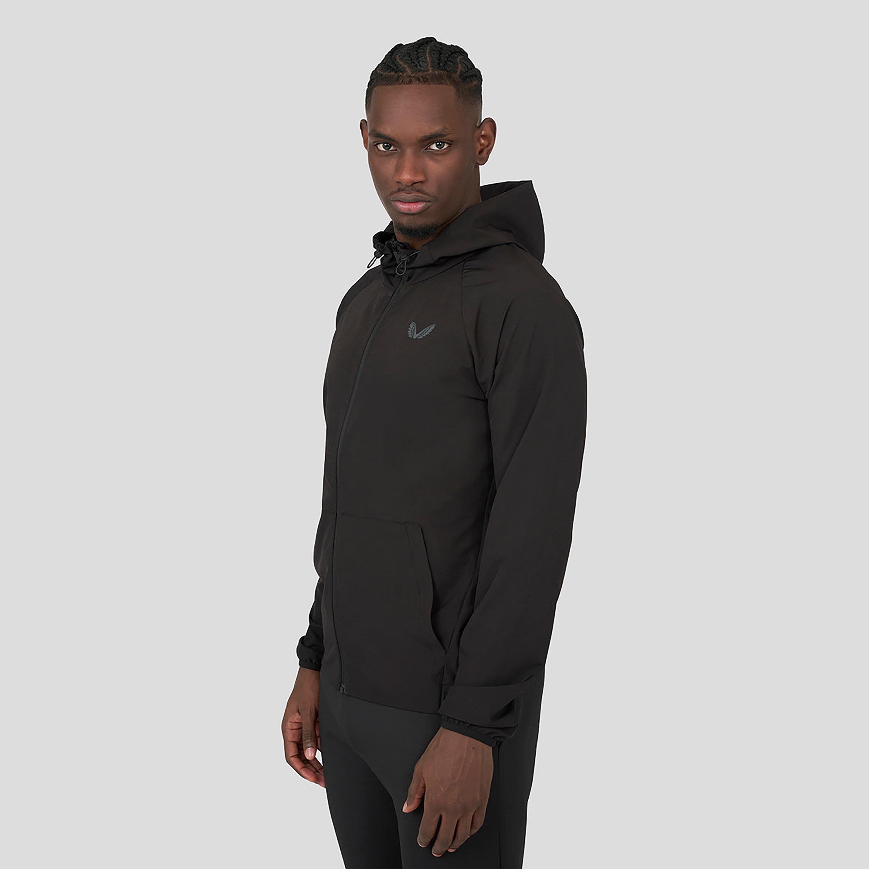 Castore Men's Hooded Neck Long Sleeves Cobalt Capsule Woven Zip-Through Hoodie - Black-men-clothing-sportswearandactivewear-hoodiesandsweatshirts-image-4