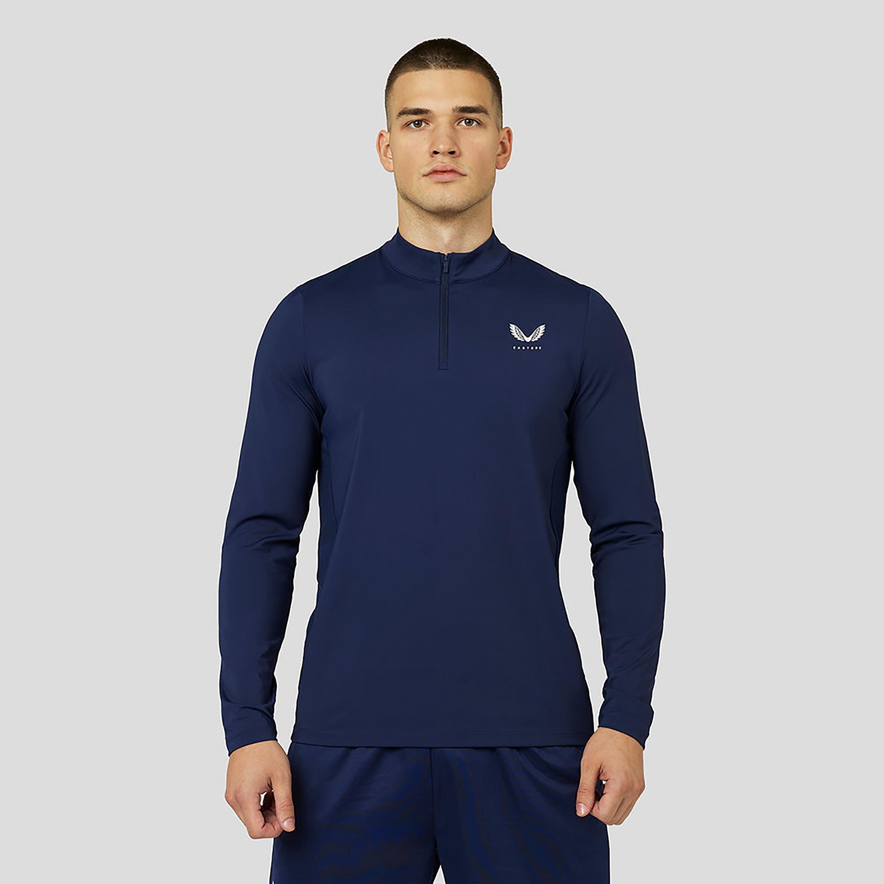 Castore Men's Mock Neck Long Sleeves Active Long Sleeve Performance 1/4 Zip Midlayer T-Shirt - Navy-men-clothing-sportswearandactivewear-tshirtsandpolos-image-1