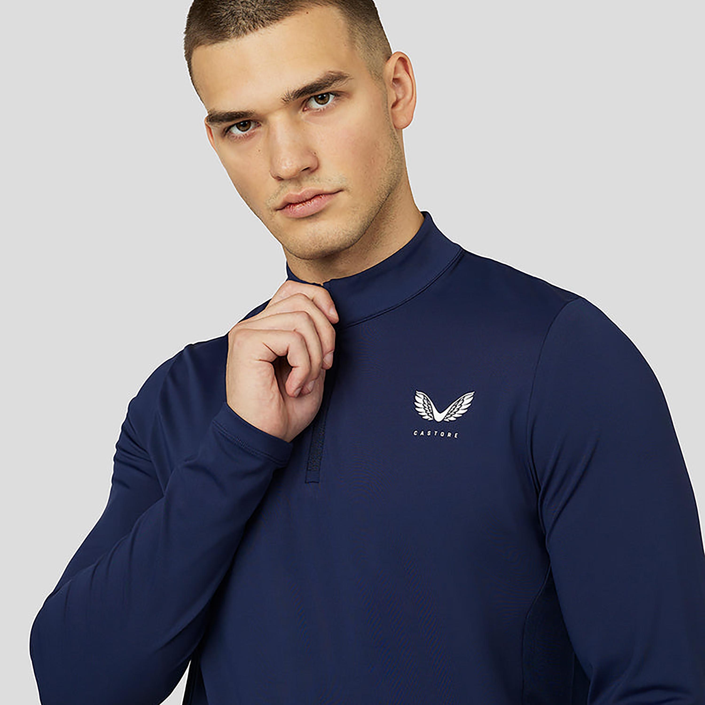 Castore Men's Mock Neck Long Sleeves Active Long Sleeve Performance 1/4 Zip Midlayer T-Shirt - Navy-men-clothing-sportswearandactivewear-tshirtsandpolos-image-3