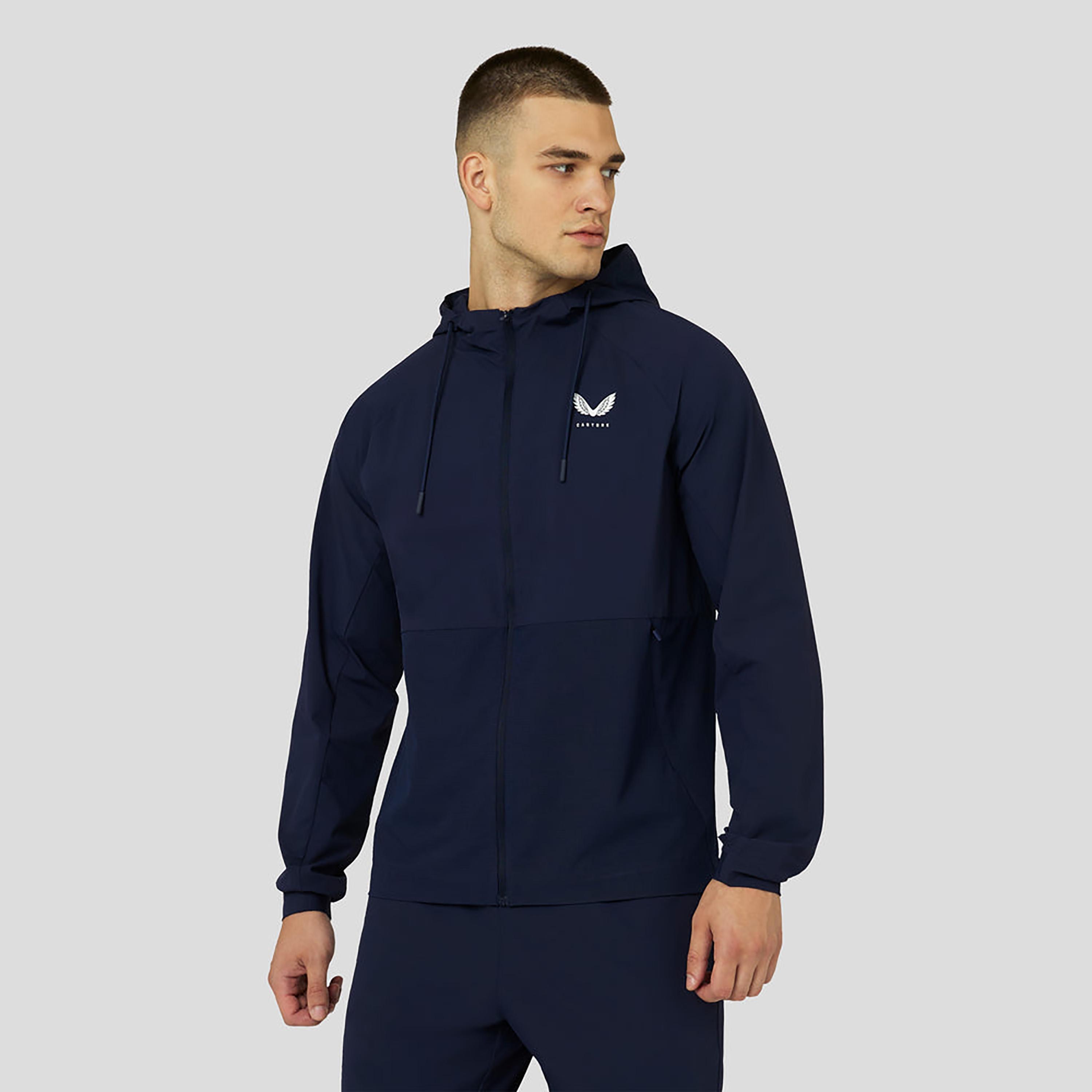 Castore Men's Hooded Neck Long Sleeves Active Lightweight Woven Jacket - Navy-men-clothing-jacketsandblazers-jackets-image-1