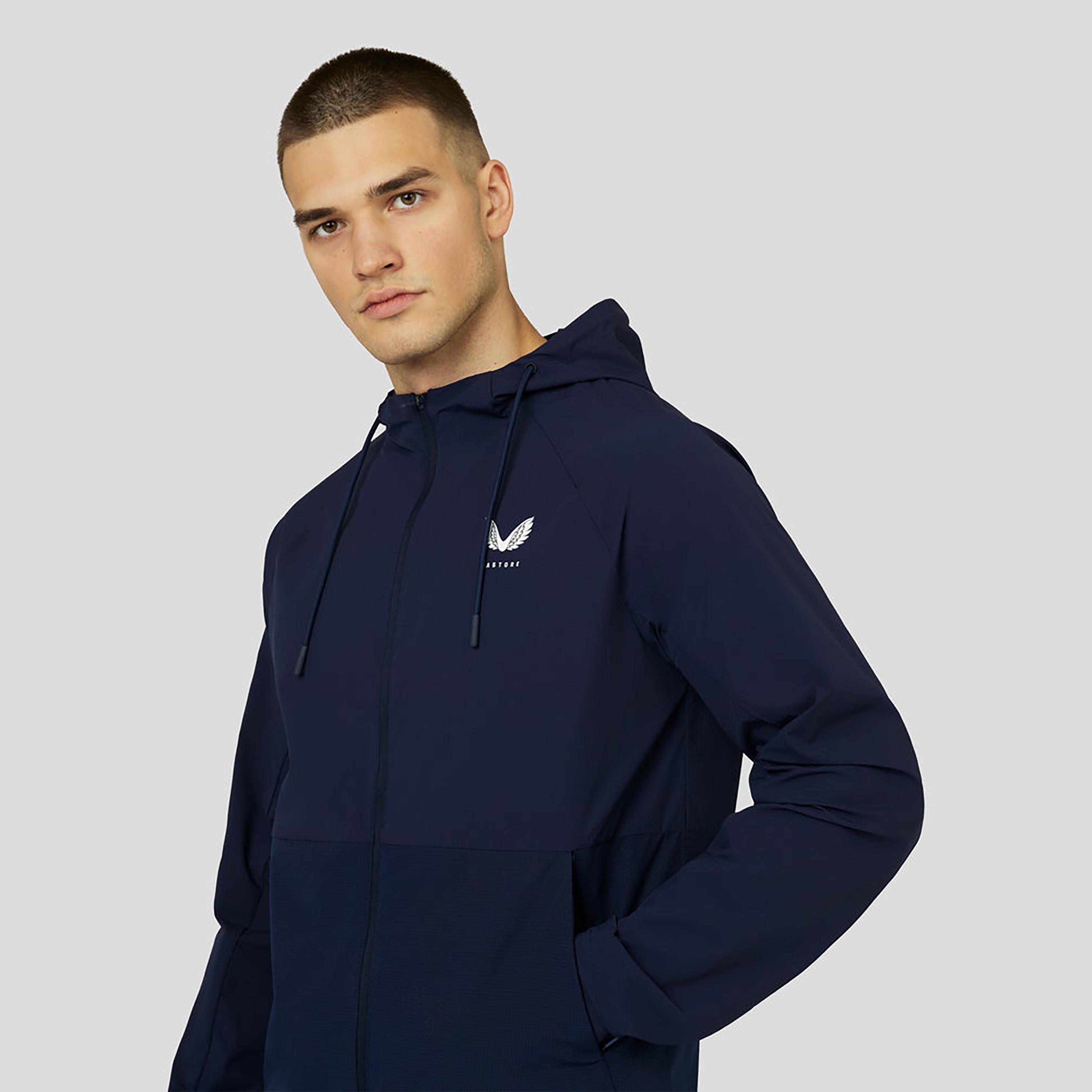 Castore Men's Hooded Neck Long Sleeves Active Lightweight Woven Jacket - Navy-men-clothing-jacketsandblazers-jackets-image-3