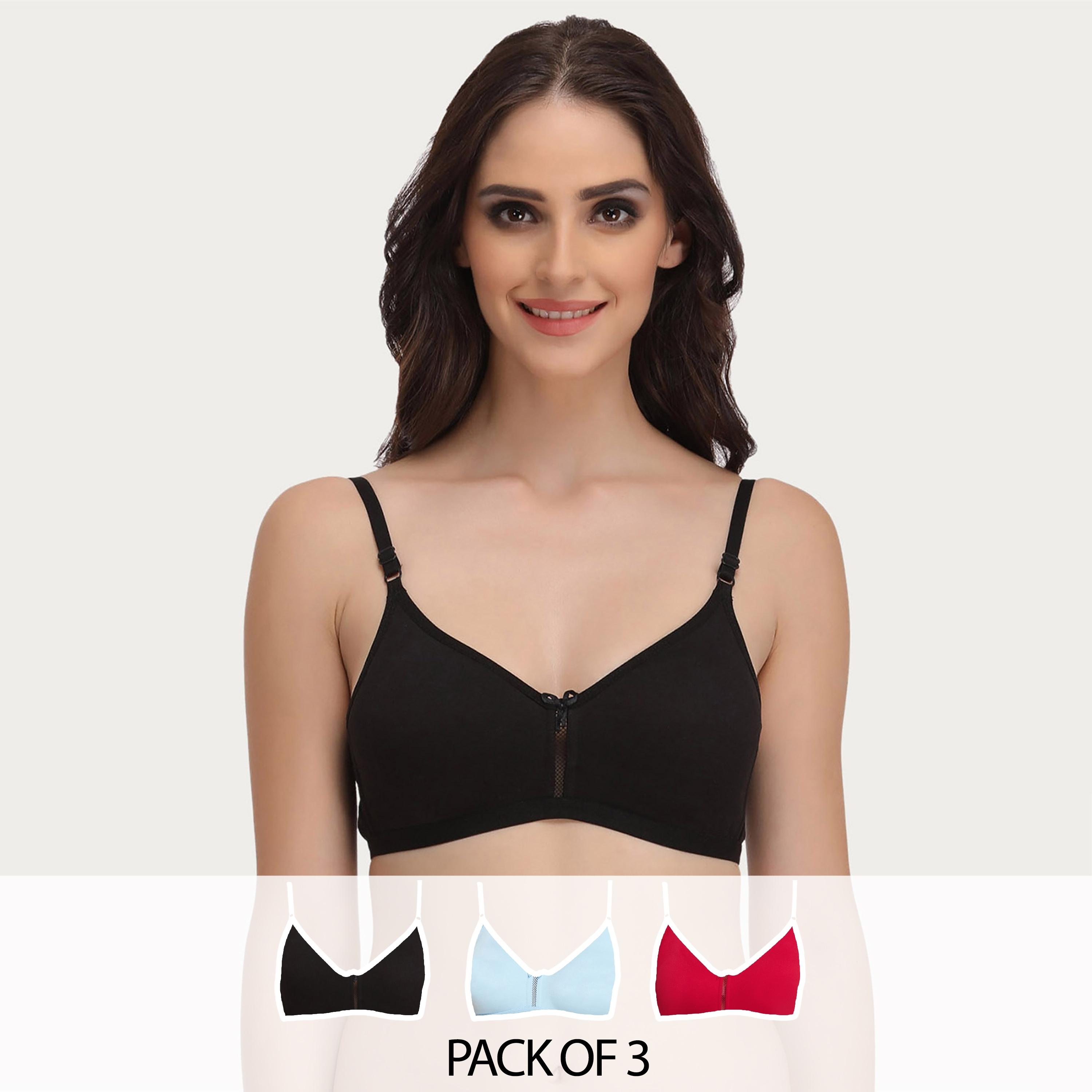 Clovia Pack of 3 Smoothie Non-Padded Non-Wired Full Coverage Women's Bra Cotton Rich in Multicolour-women-clothing-lingerie-bras-image-1