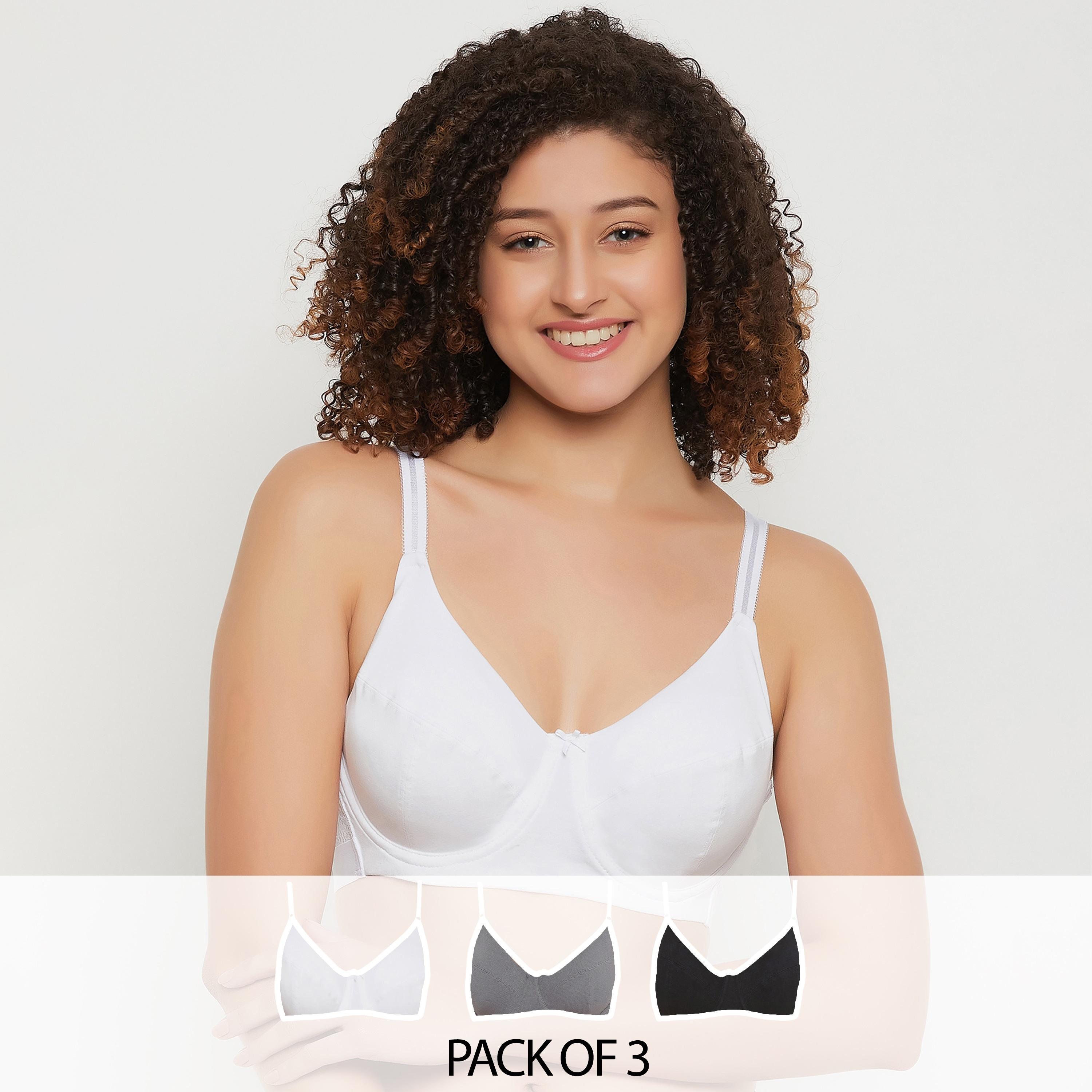 مجموعة من 3 حمالات صدر نسائية كاملة الحجم غير مبطنة بسلك قطنية متعددة الألوان-women-clothing-lingerie-bras-image-1