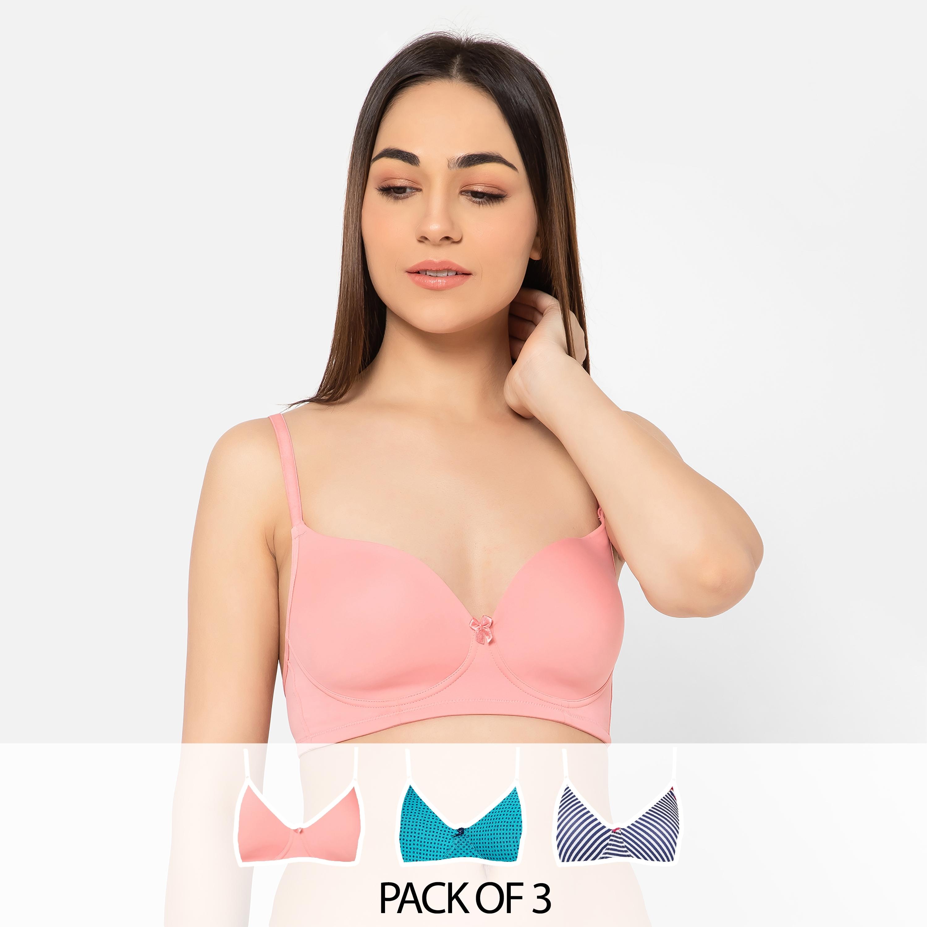 Clovia Pack of 3 Padded Non-Wired Full Cup Printed Multiway T-shirt Women's Bra in Multicolour-women-clothing-lingerie-bras-image-1