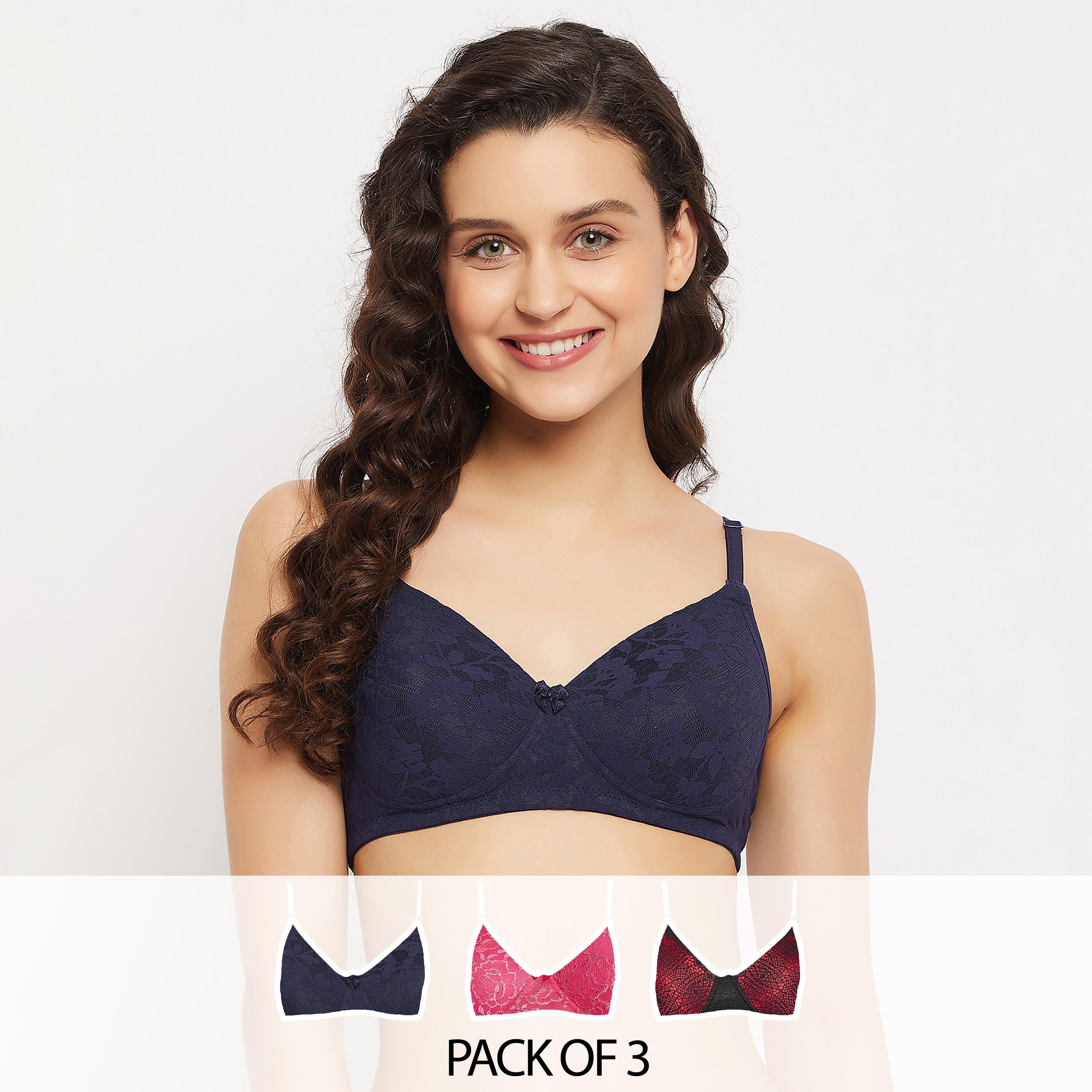 Clovia Pack of 3 Padded Non-Wired Full Cup Multiway Women's Bra - Lace in Multicolour-women-clothing-lingerie-bras-image-1