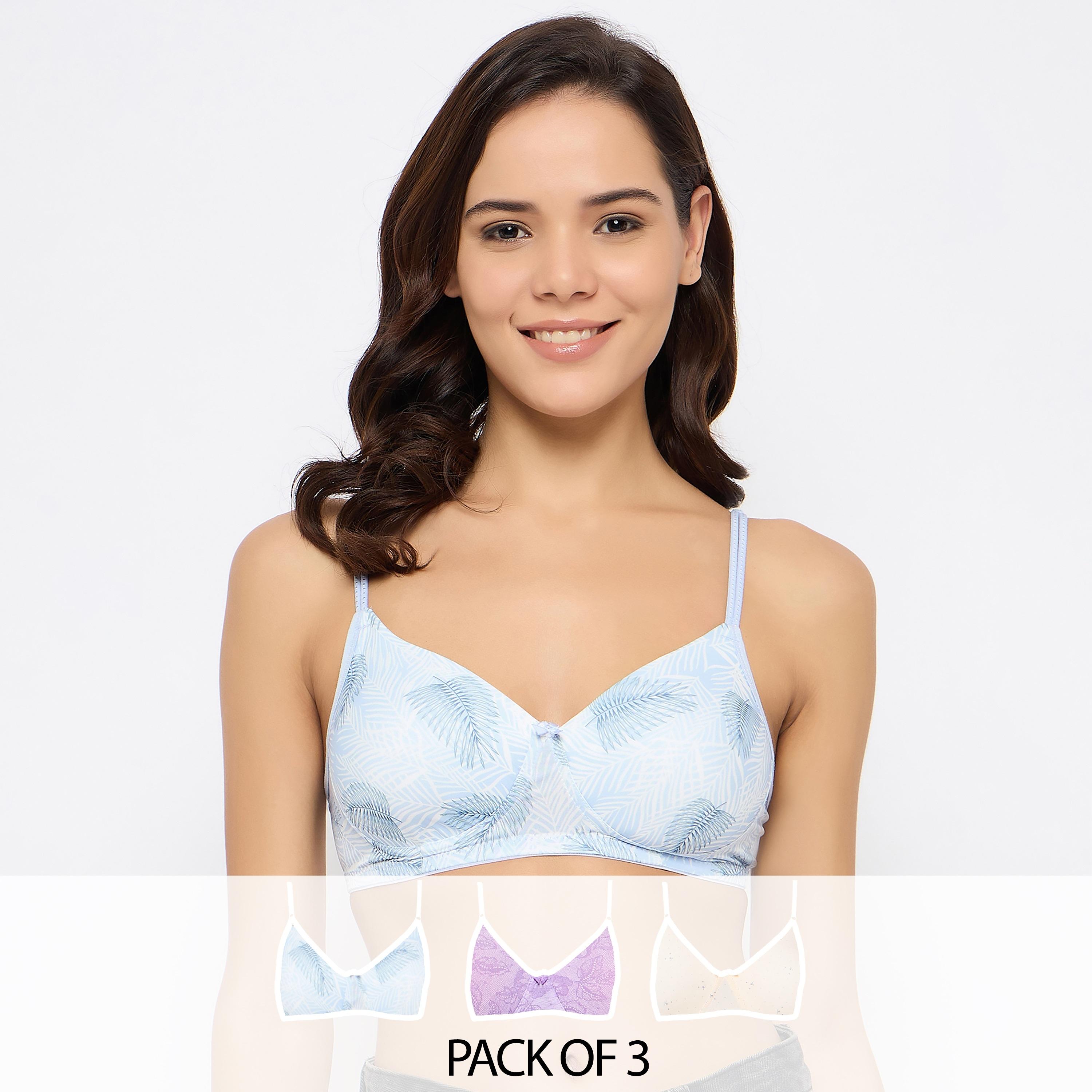 مجموعة من 3 حمالات صدر نسائية مبطنة بدون أسلاك بنمط زهور متعددة الألوان-women-clothing-lingerie-bras-image-1