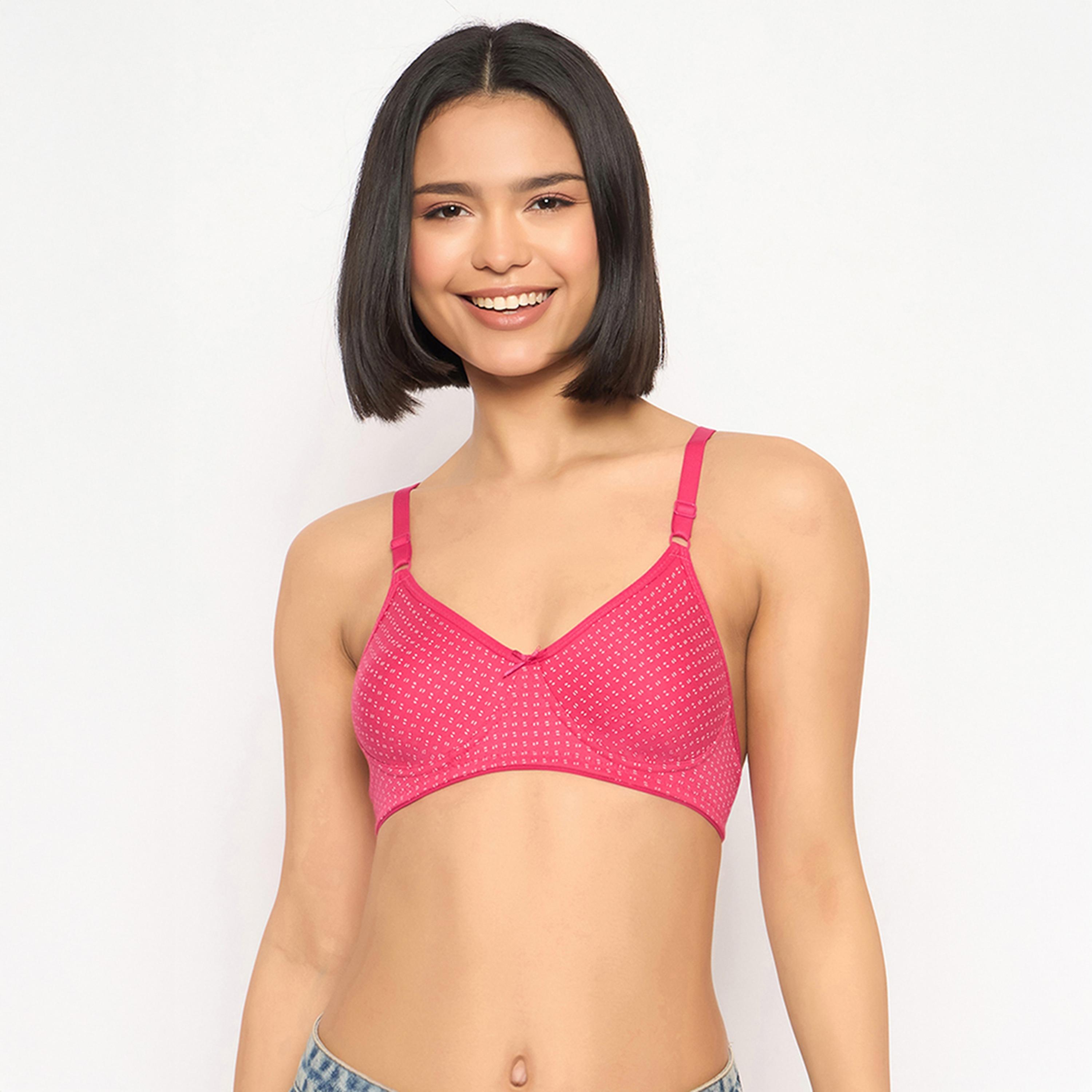 Clovia Pack of 2 Non-Padded Non-Wired Full Coverage Printed Women's T-Shirt Bra in Navy | Pink - Cotton Rich-women-clothing-lingerie-bras-image-5