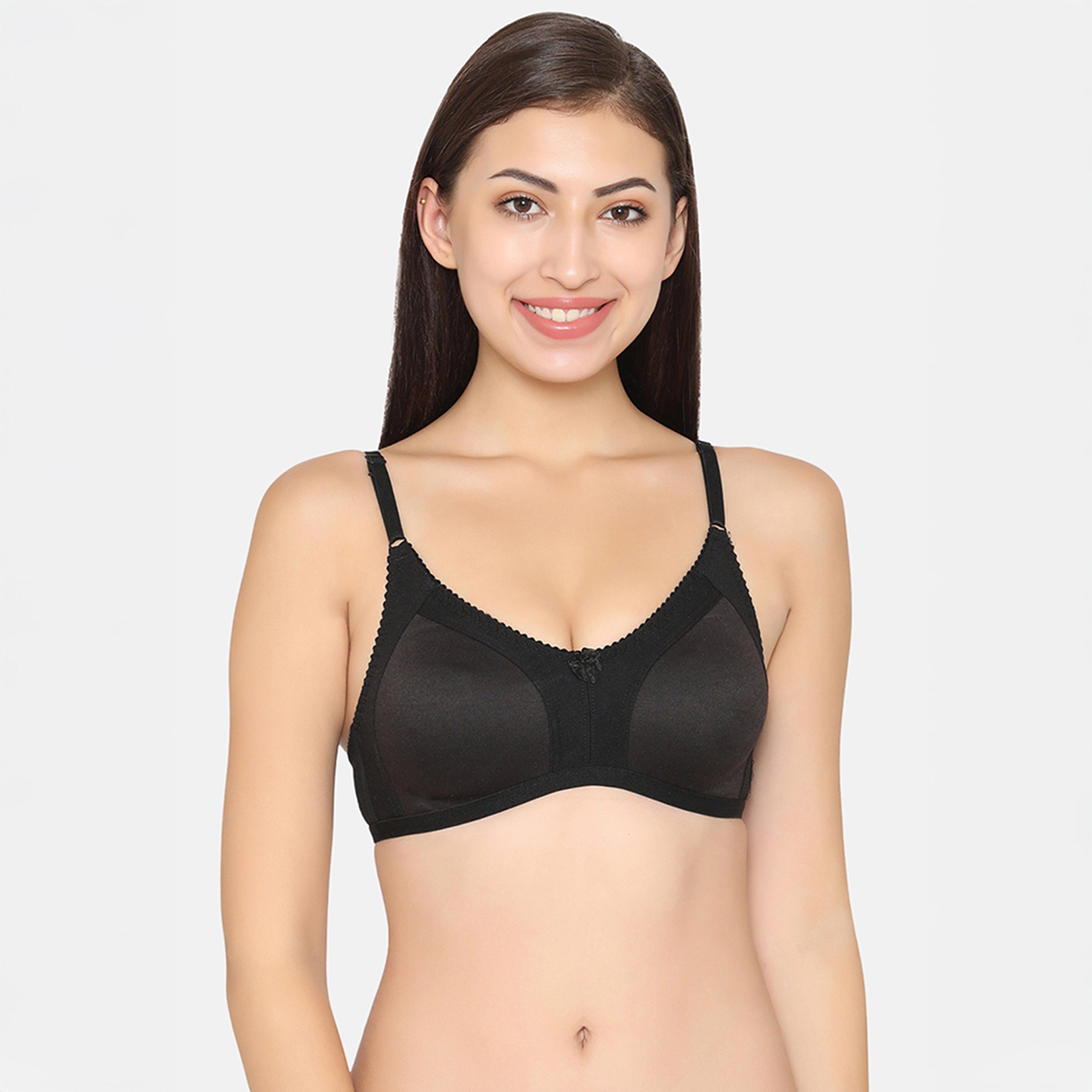 Clovia Pack of 2 Non-Padded Non-Wired Full Coverage Women's Spacer Cup Bra in Sage Green | Black - Cotton-women-clothing-lingerie-bras-image-4
