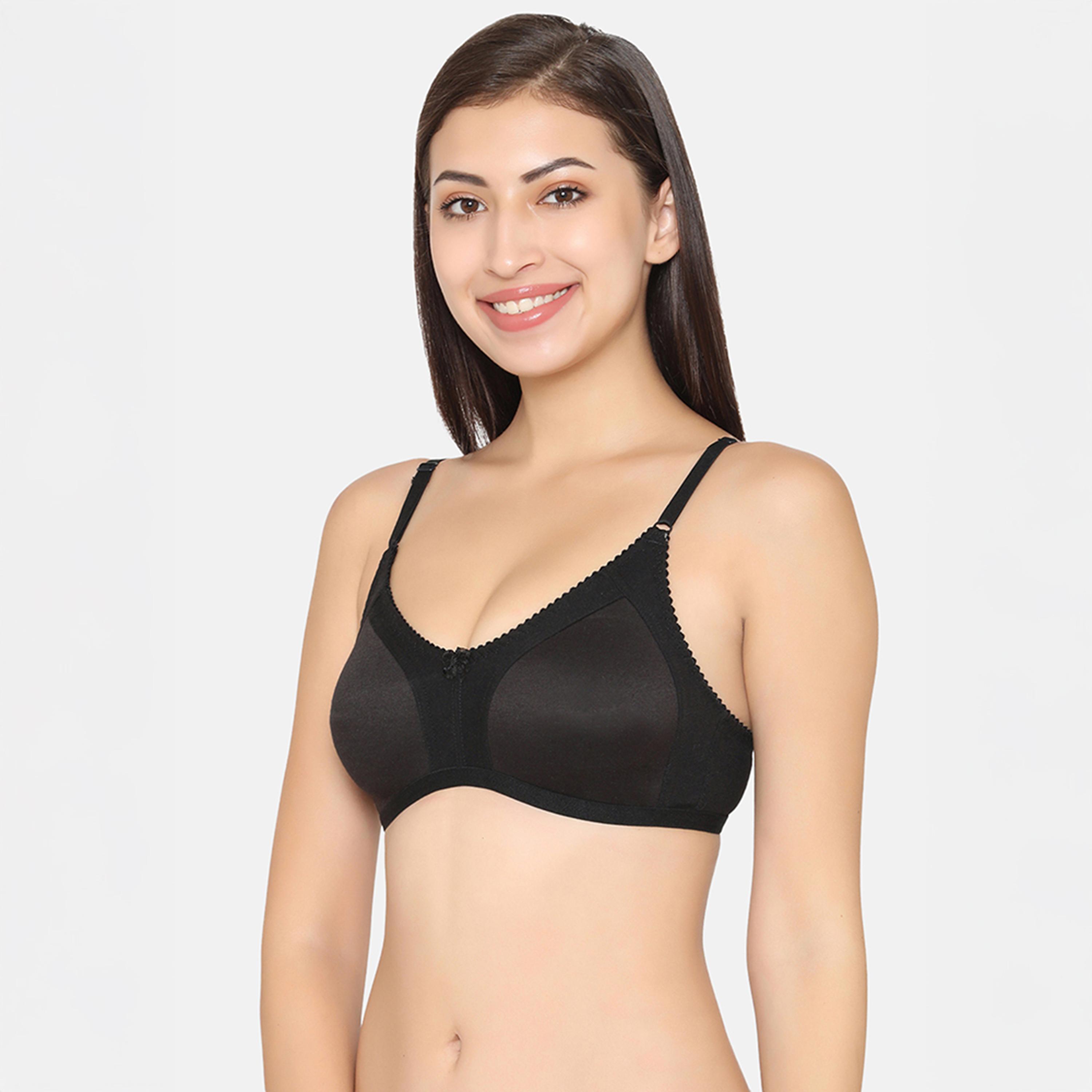 Clovia Pack of 2 Non-Padded Non-Wired Full Coverage Women's Spacer Cup Bra in Sage Green | Black - Cotton-women-clothing-lingerie-bras-image-6