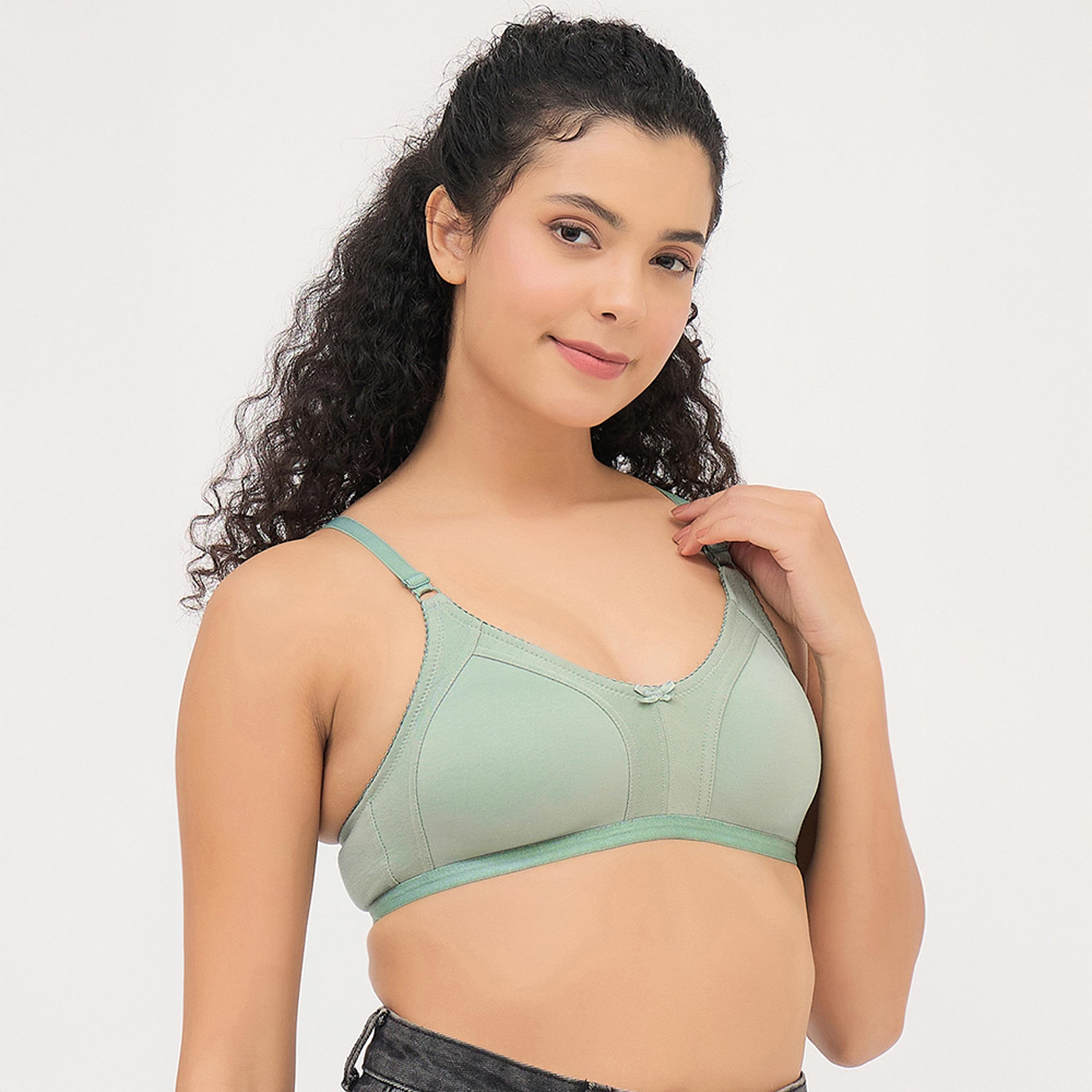 Clovia Pack of 2 Non-Padded Non-Wired Full Coverage Women's Spacer Cup Bra in Sage Green | Black - Cotton-women-clothing-lingerie-bras-image-7