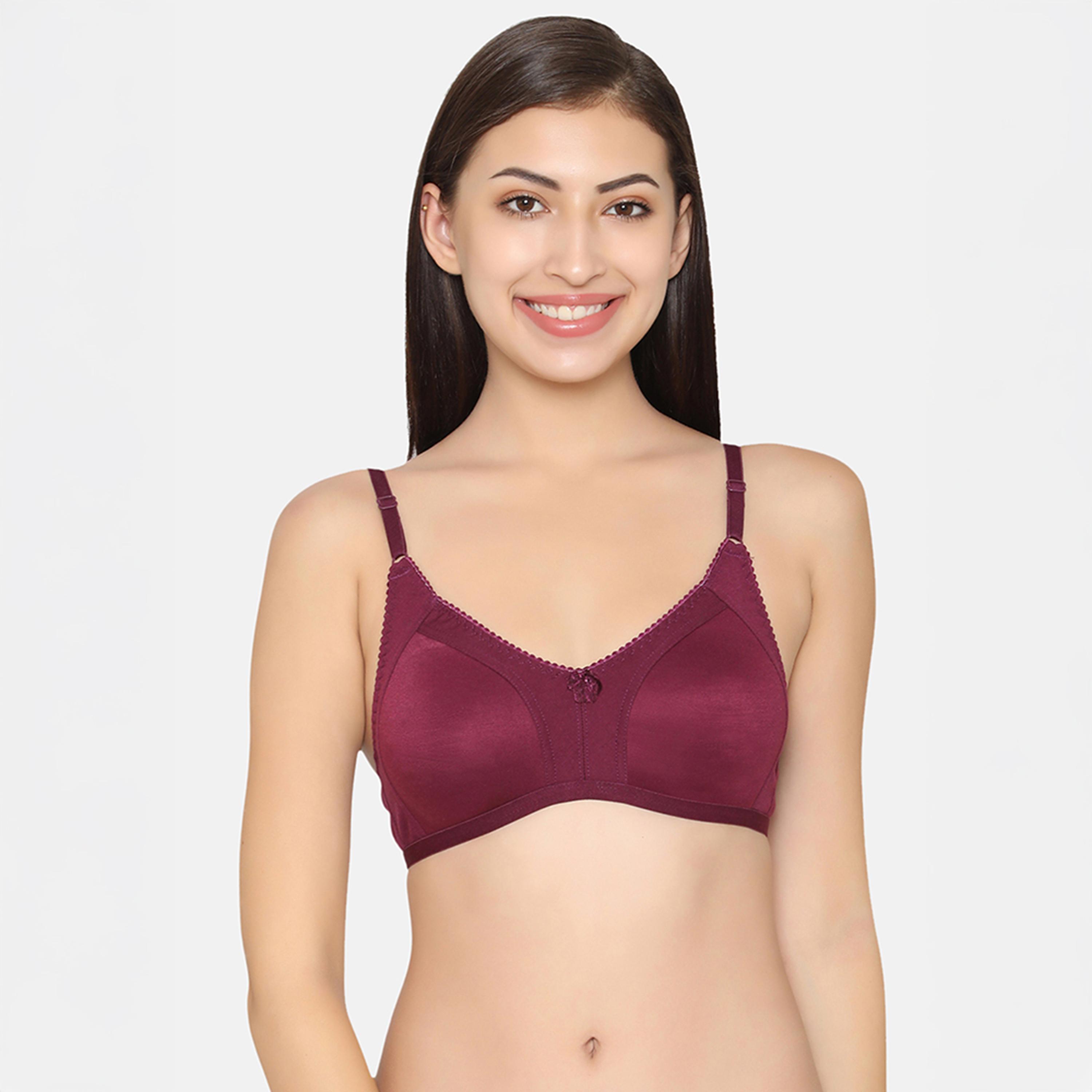 Clovia Pack of 2 Non-Padded Non-Wired Full Coverage Women's Spacer Cup Bra in Wine | Beige - Cotton-women-clothing-lingerie-bras-image-4