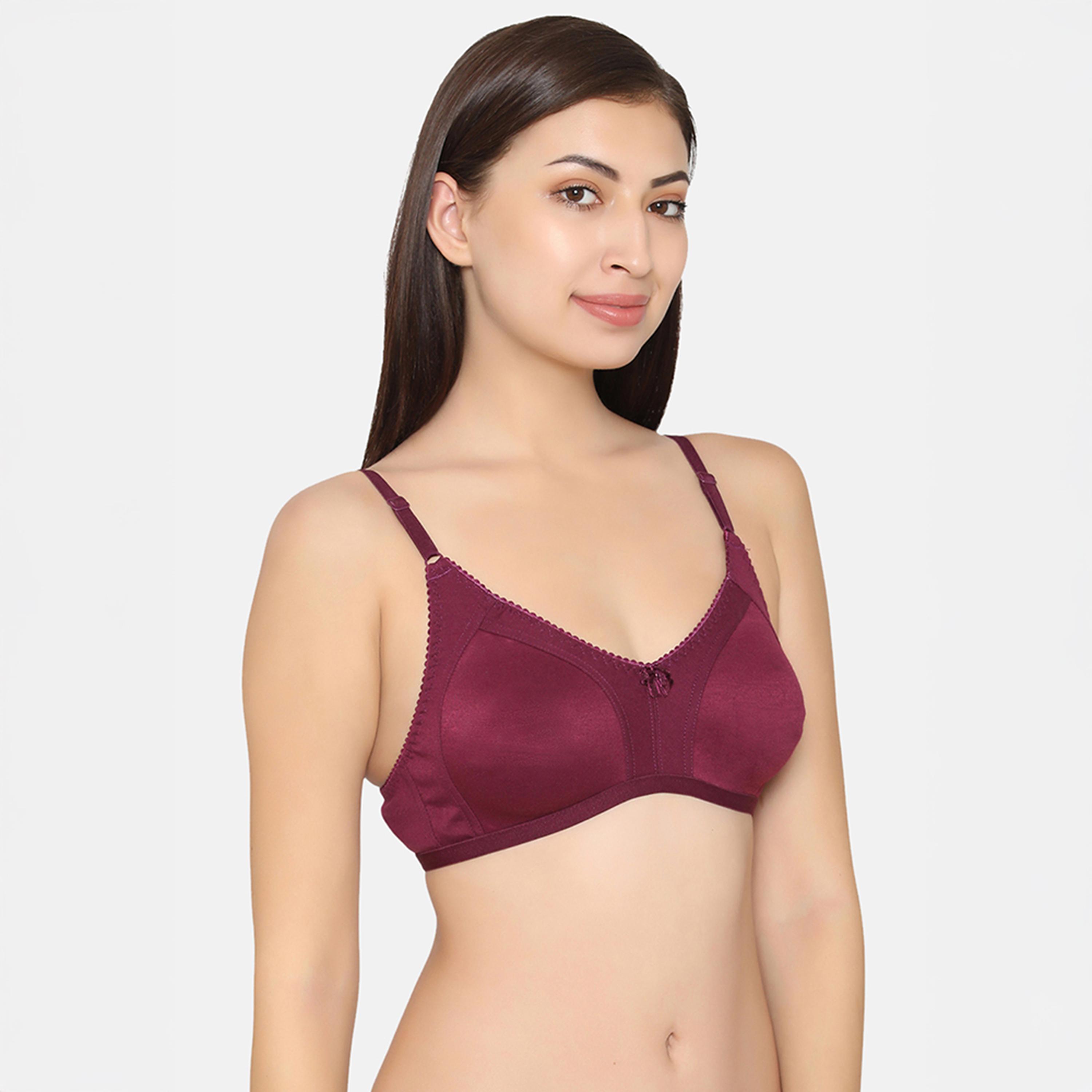 Clovia Pack of 2 Non-Padded Non-Wired Full Coverage Women's Spacer Cup Bra in Wine | Beige - Cotton-women-clothing-lingerie-bras-image-6