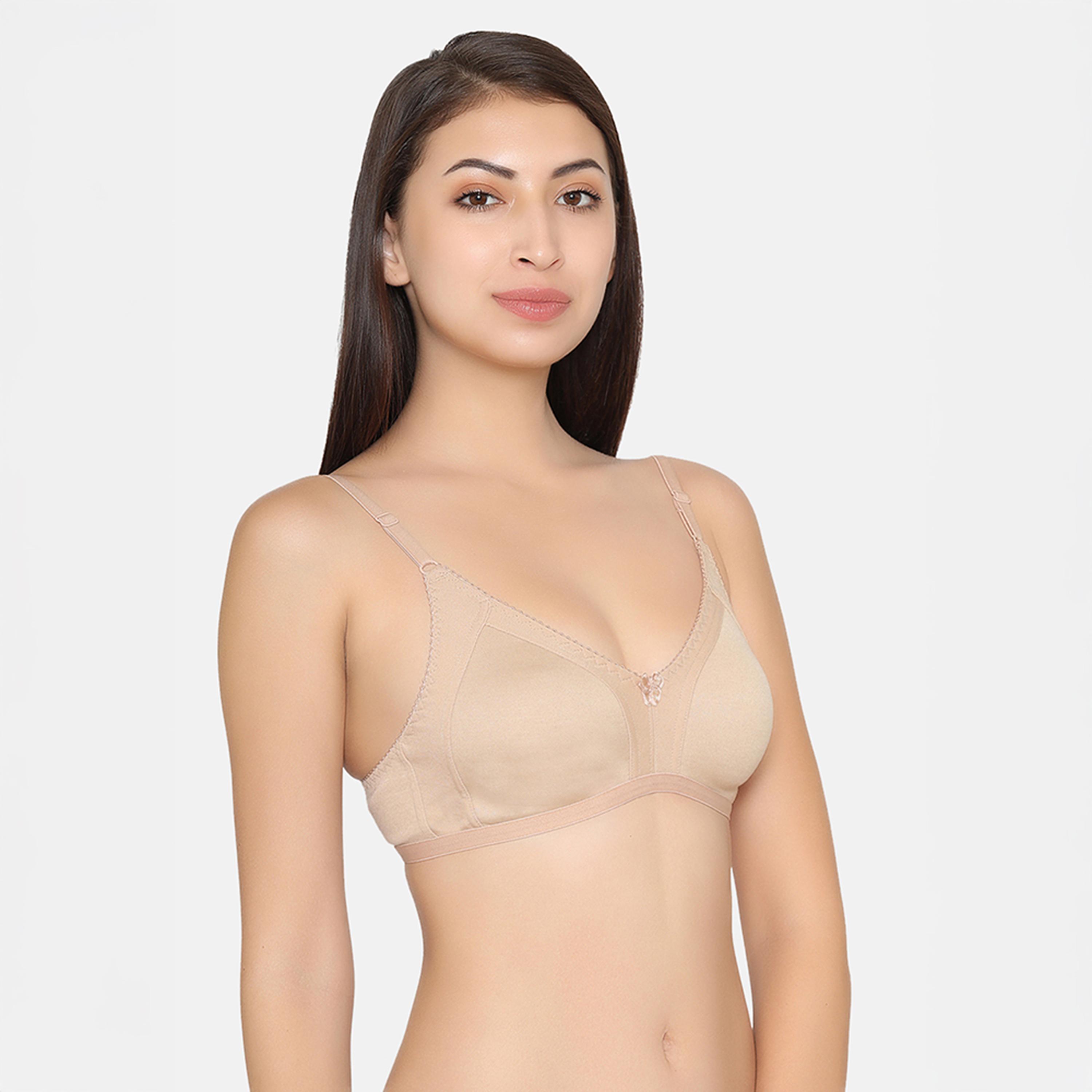 Clovia Pack of 2 Non-Padded Non-Wired Full Coverage Women's Spacer Cup Bra in Wine | Beige - Cotton-women-clothing-lingerie-bras-image-7