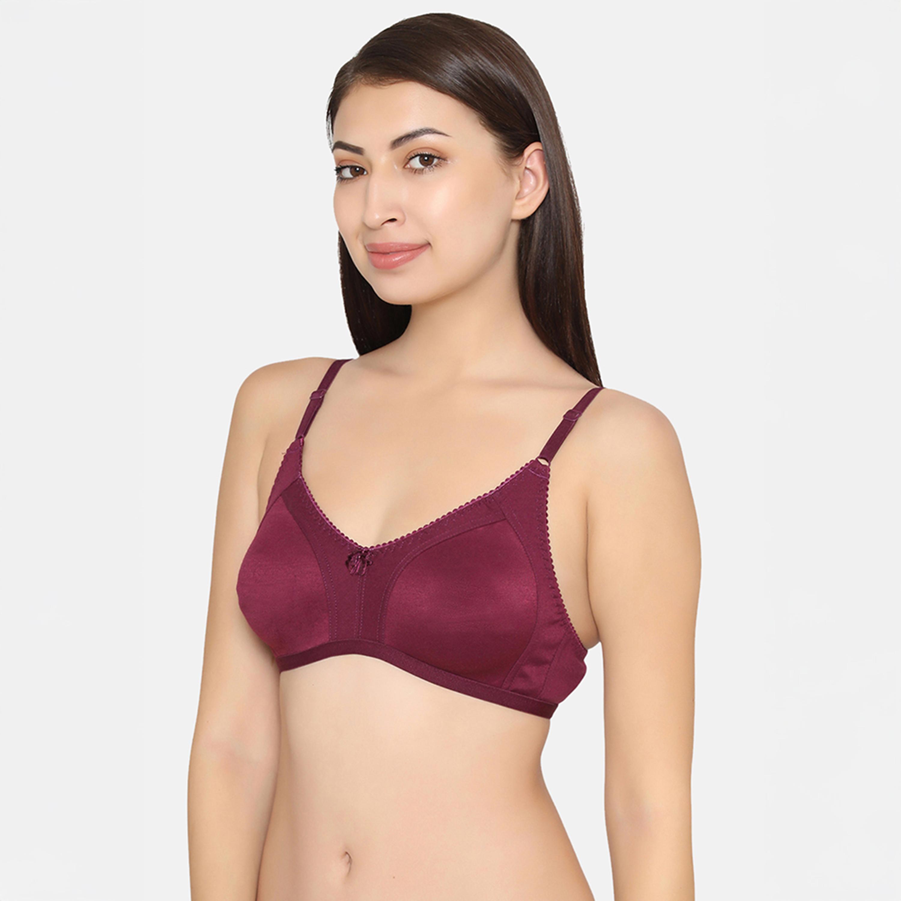 Clovia Pack of 2 Non-Padded Non-Wired Full Coverage Women's Spacer Cup Bra in Wine | Beige - Cotton-women-clothing-lingerie-bras-image-8