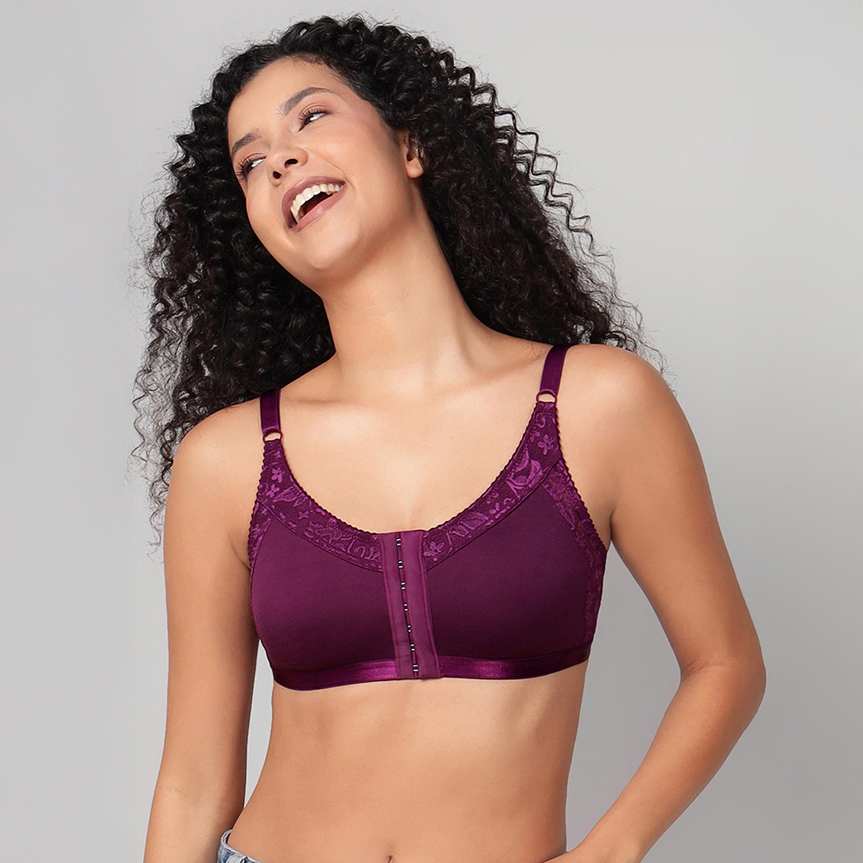Clovia Pack of 2 Non-Padded Non-Wired Spacer Cup Easy-On Front Open Full Women's Figure Bra - Cotton Rich-women-clothing-lingerie-bras-image-5