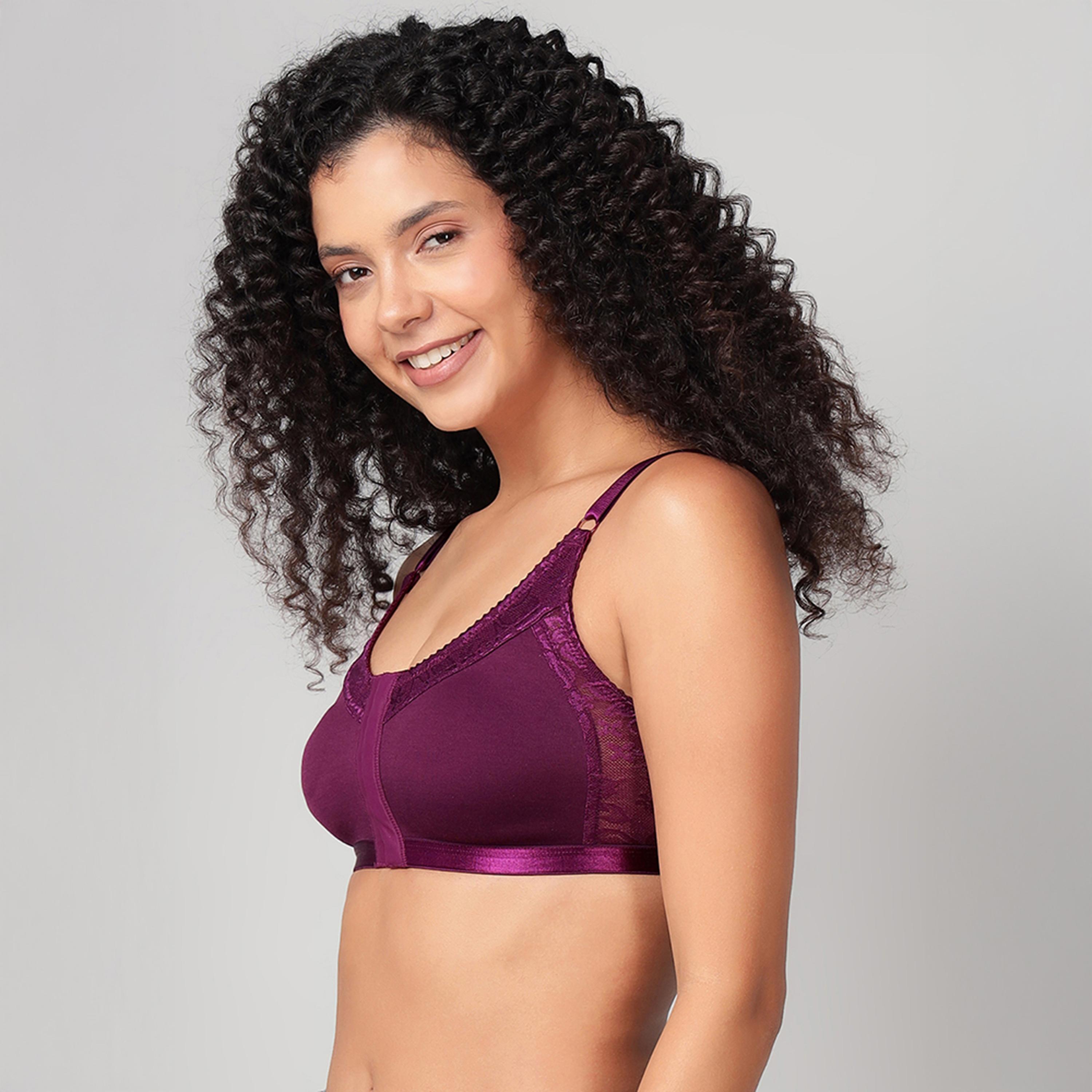Clovia Pack of 2 Non-Padded Non-Wired Spacer Cup Easy-On Front Open Full Women's Figure Bra - Cotton Rich-women-clothing-lingerie-bras-image-7