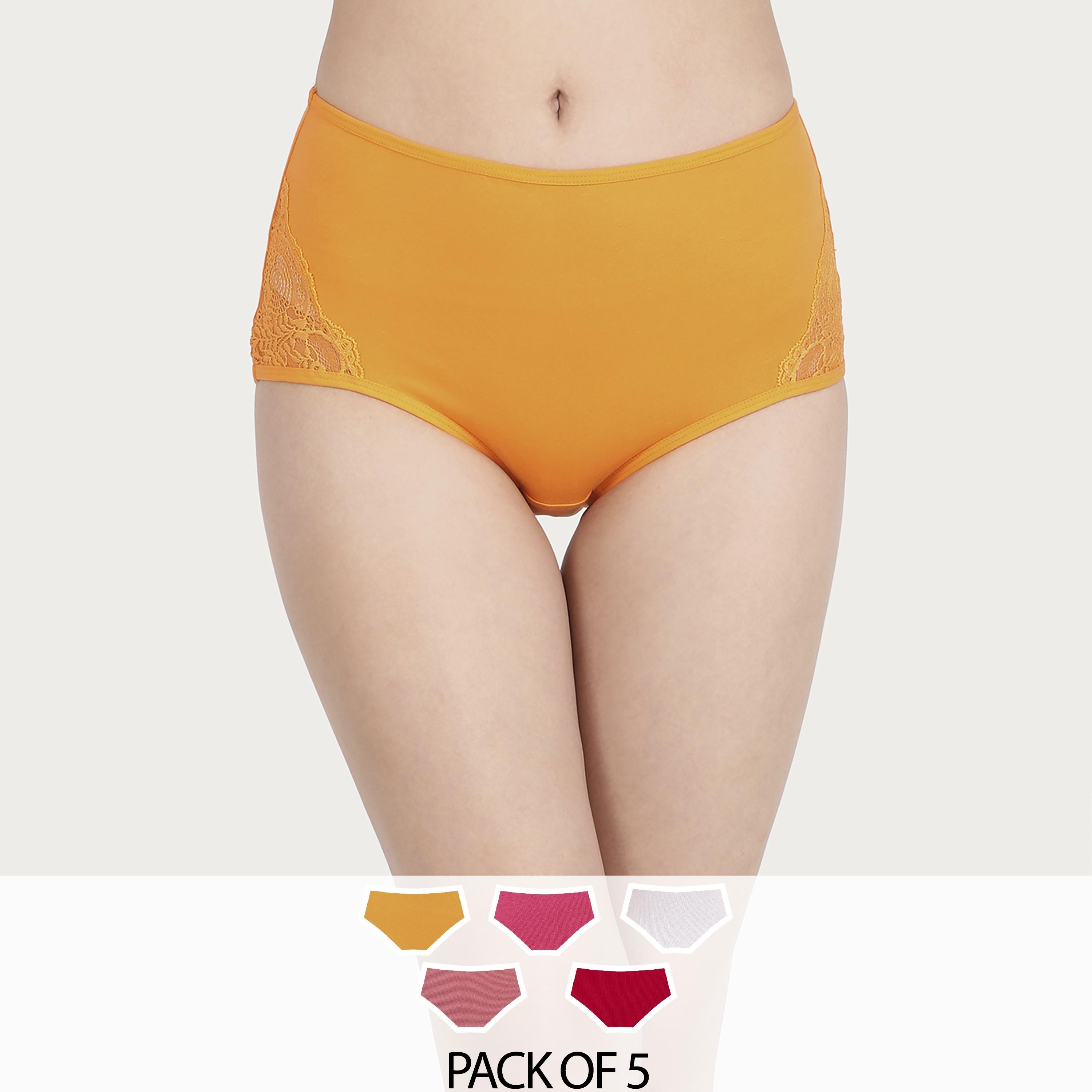 مجموعة من 5 سراويل داخلية نسائية عالية الخصر مع أجزاء من الدانتيل قطنية متعددة الألوان-women-clothing-lingerie-panties-image-1
