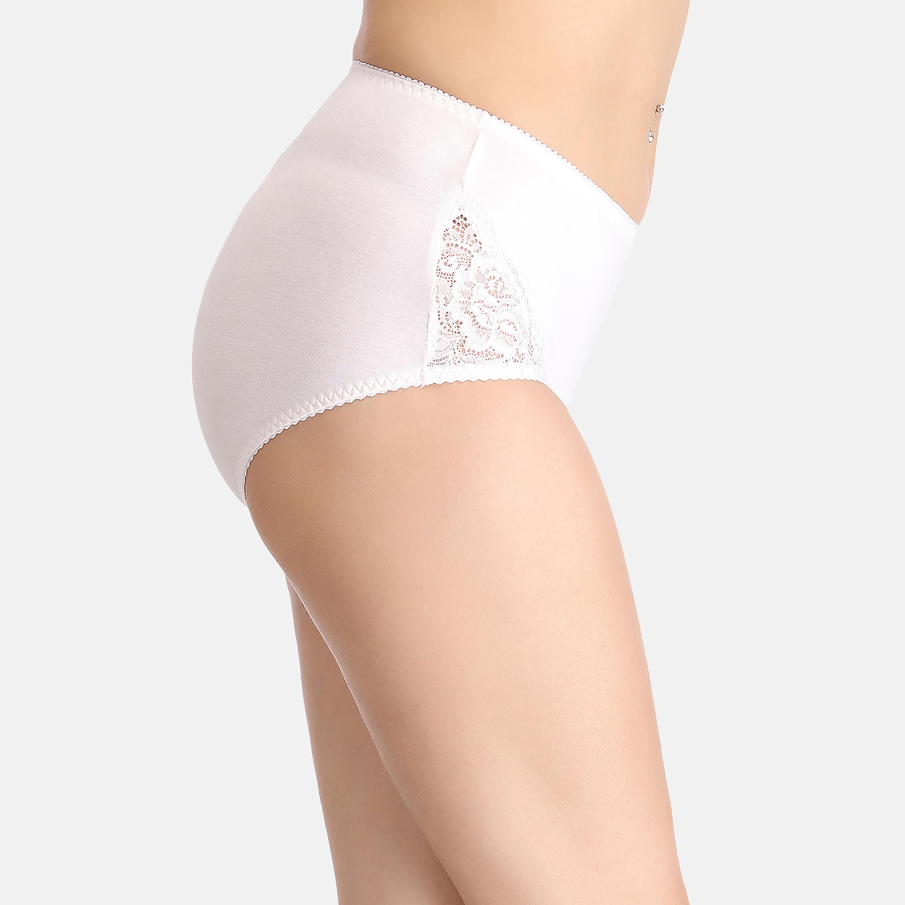 مجموعة من 5 سراويل داخلية نسائية عالية الخصر مع أجزاء من الدانتيل قطنية متعددة الألوان-women-clothing-lingerie-panties-image-26