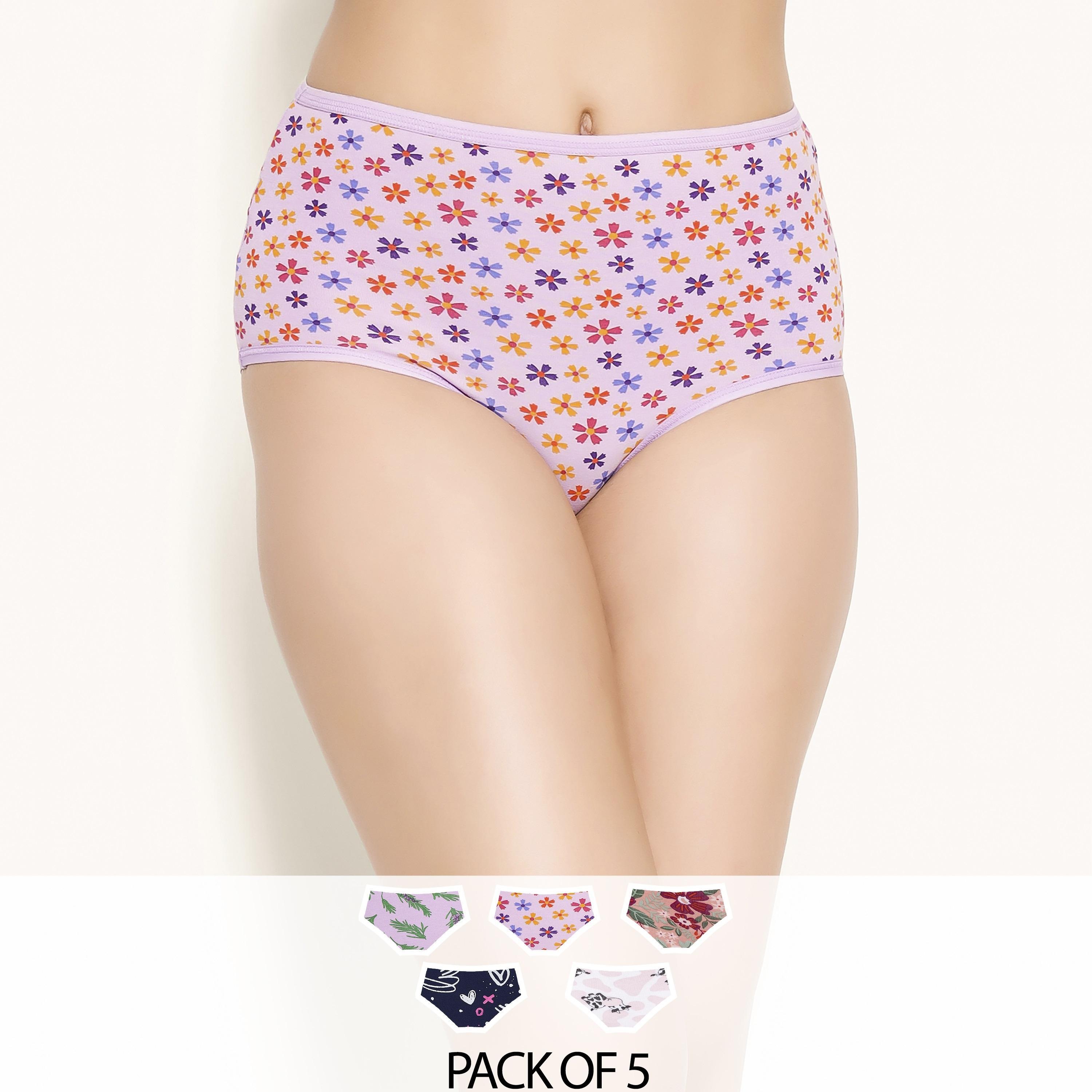 مجموعة من 5 سراويل داخلية نسائية مطبوعة عالية الخصر قطنية متعددة الألوان-women-clothing-lingerie-panties-image-1
