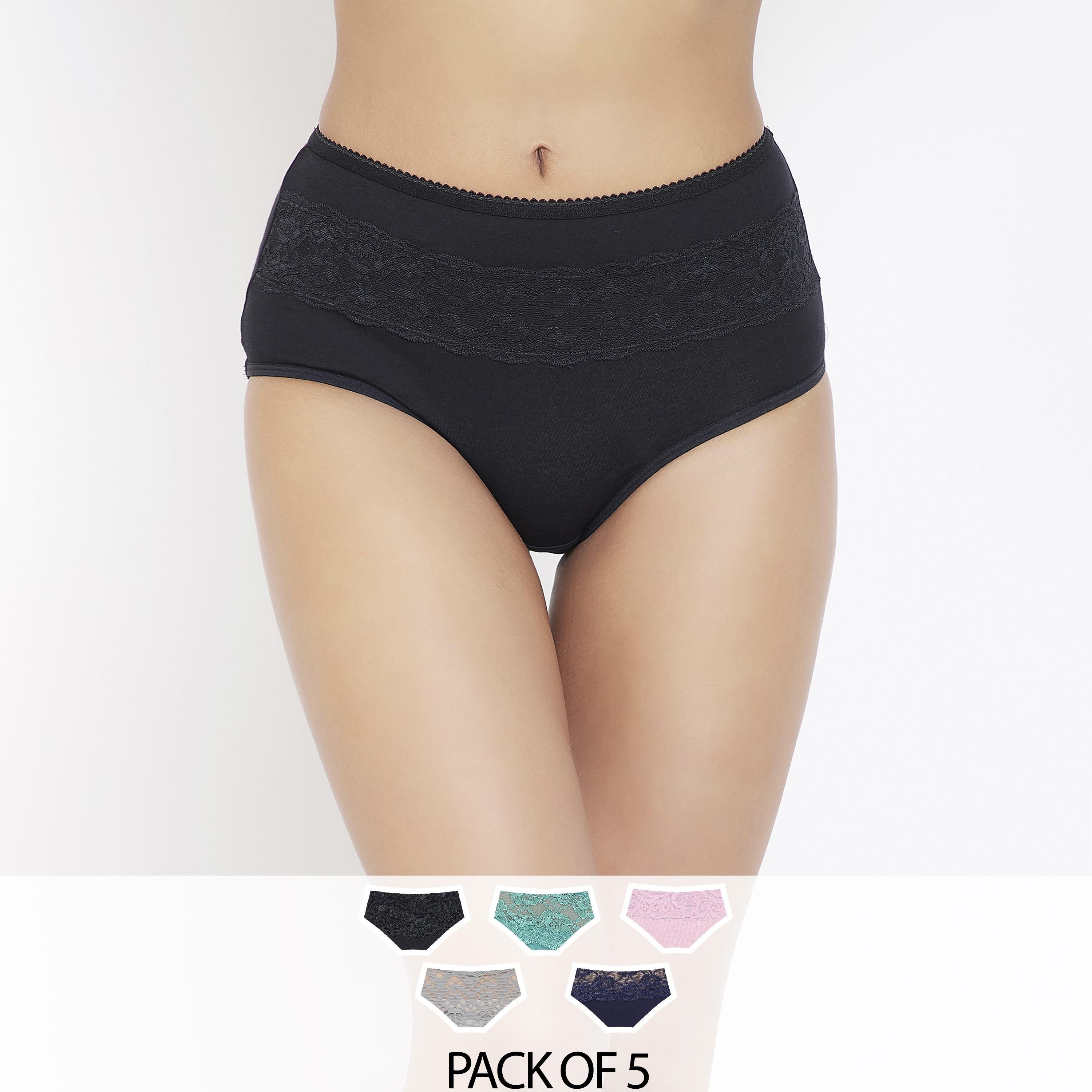 مجموعة من 5 سراويل داخلية نسائية من القطن عالية الخصر مع دانتيل متعددة الألوان-women-clothing-lingerie-panties-image-1