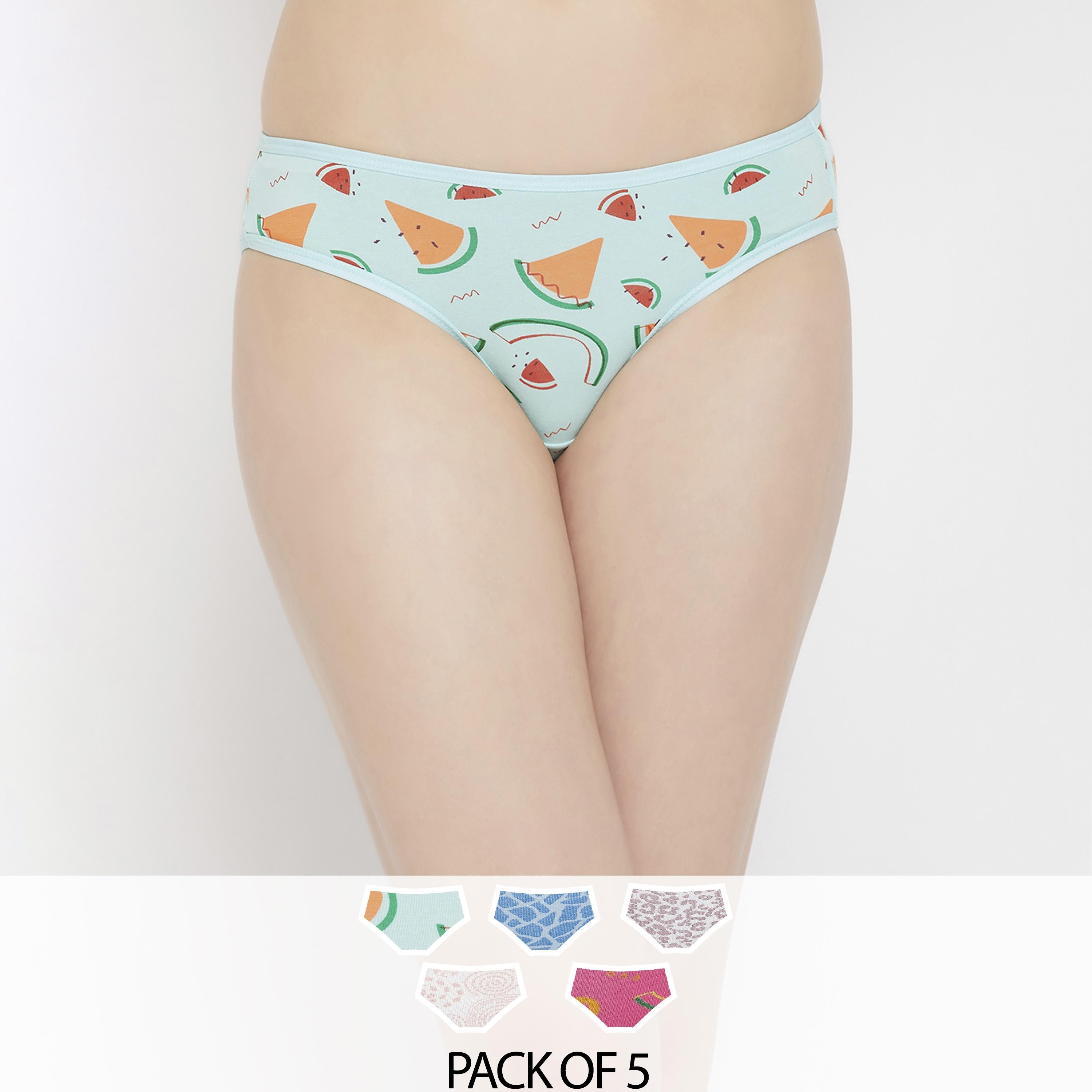 Clovia Pack of 5 Low Waist Printed Bikini Women's Panty - Cotton in Multicolour-women-clothing-lingerie-panties-image-1