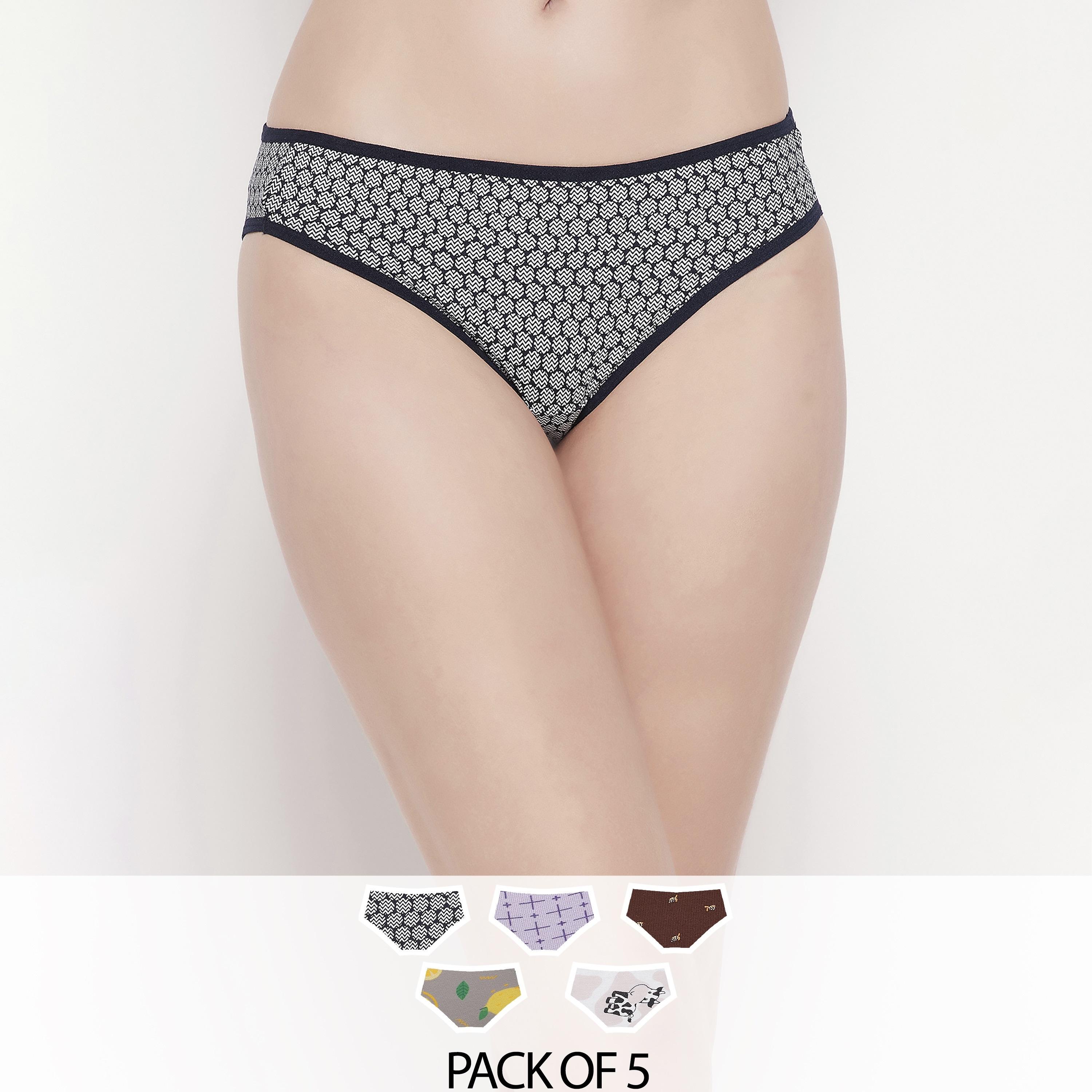 Clovia Pack of 5 Low Waist Printed Bikini Women's Panty - Cotton in Multicolour-women-clothing-lingerie-panties-image-1