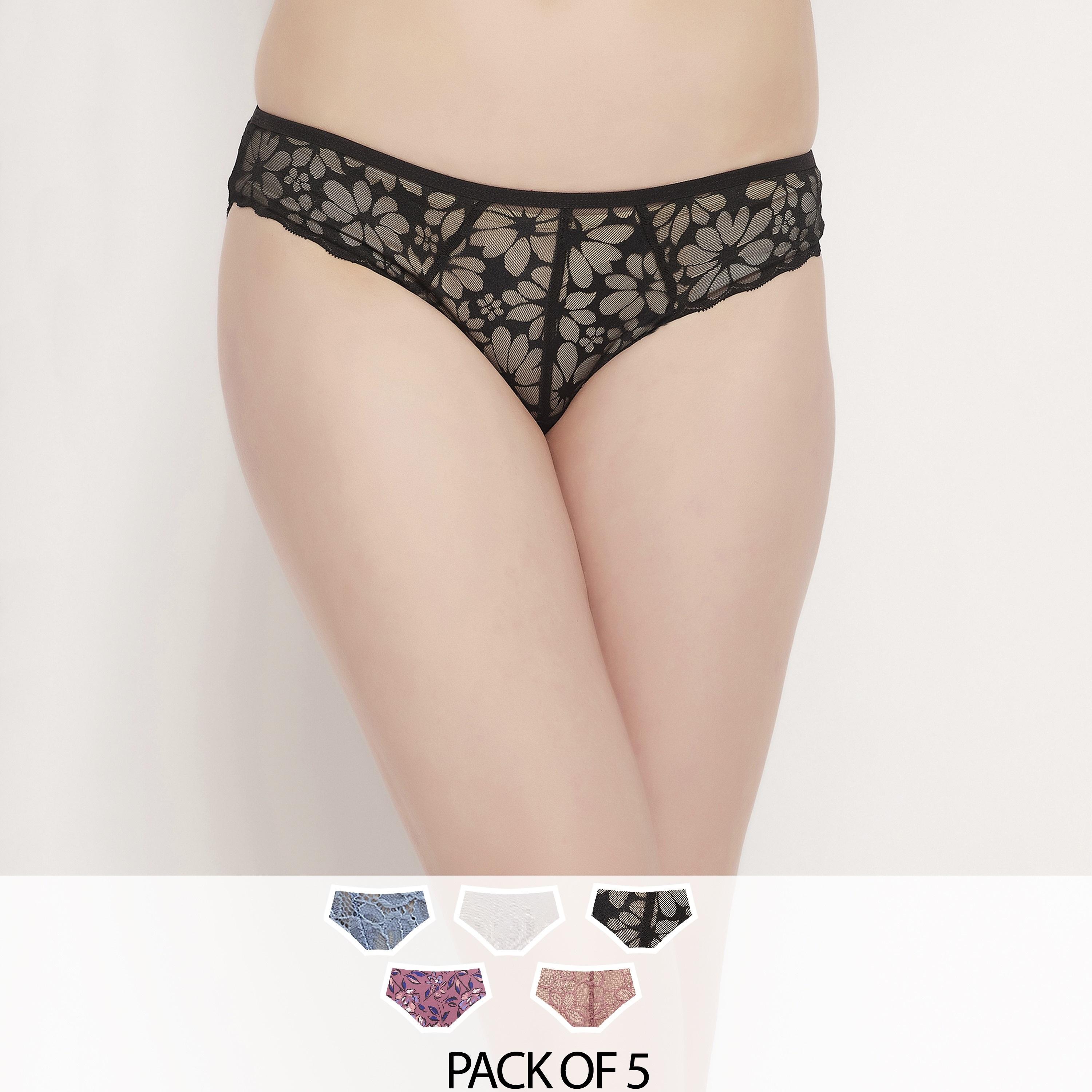 مجموعة من 5 قطع بيكيني داخلية نسائية منخفضة الخصر من الدانتيل من كلوفيا-women-clothing-lingerie-panties-image-1