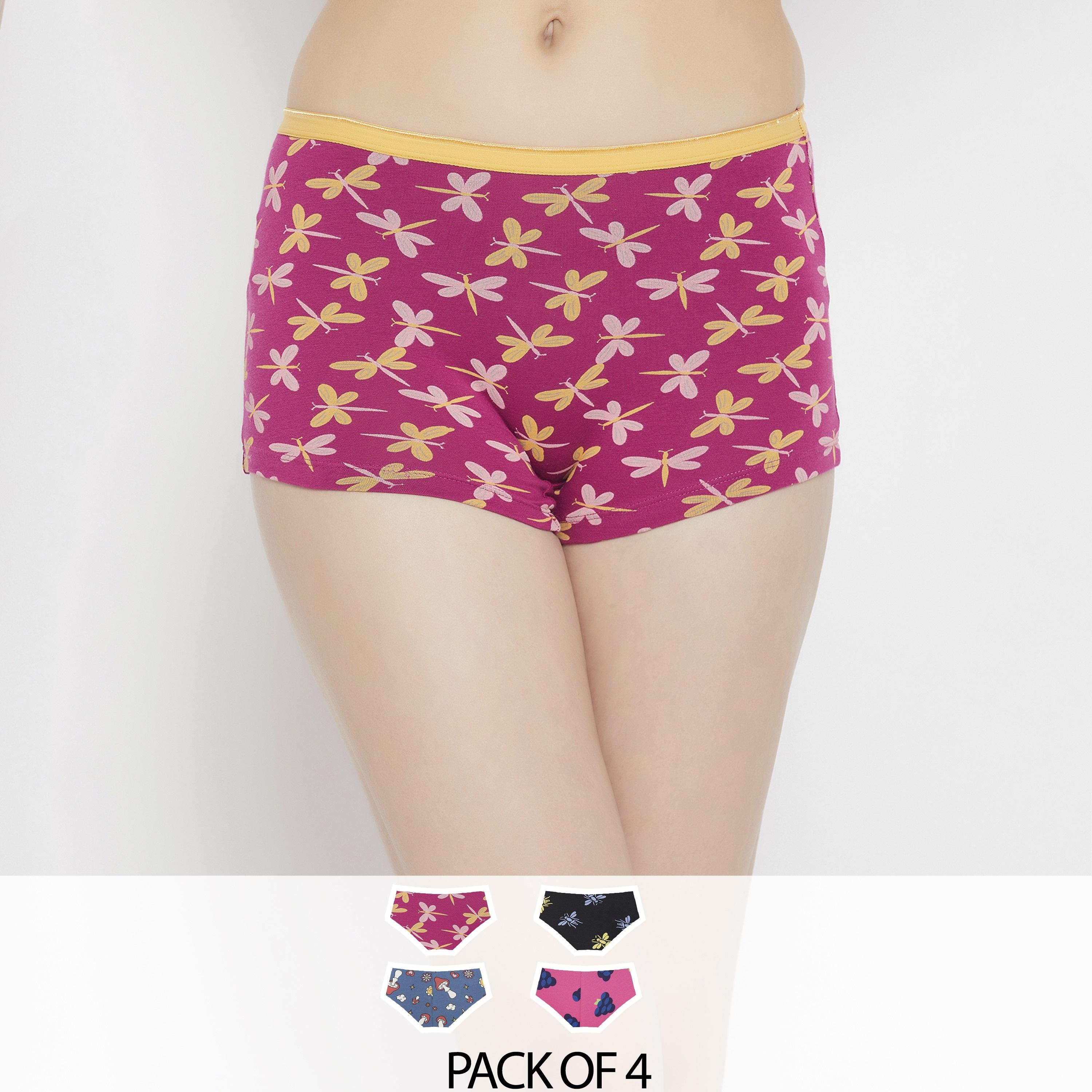 مجموعة من 4 شورتات نسائية مطبوعة بخصر متوسط من كلوفيا - قطن-women-clothing-lingerie-panties-image-1