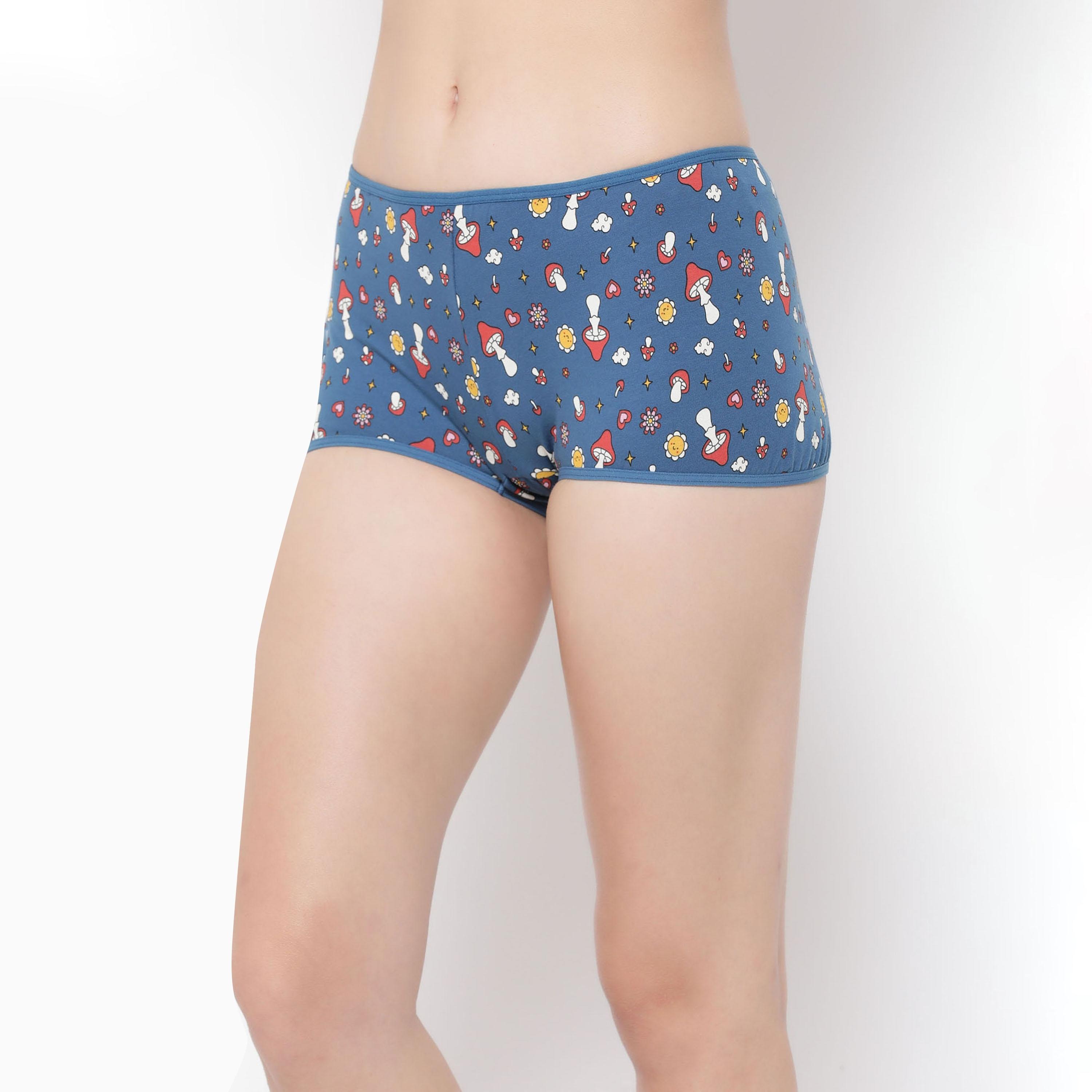 مجموعة من 4 شورتات نسائية مطبوعة بخصر متوسط من كلوفيا - قطن-women-clothing-lingerie-panties-image-2
