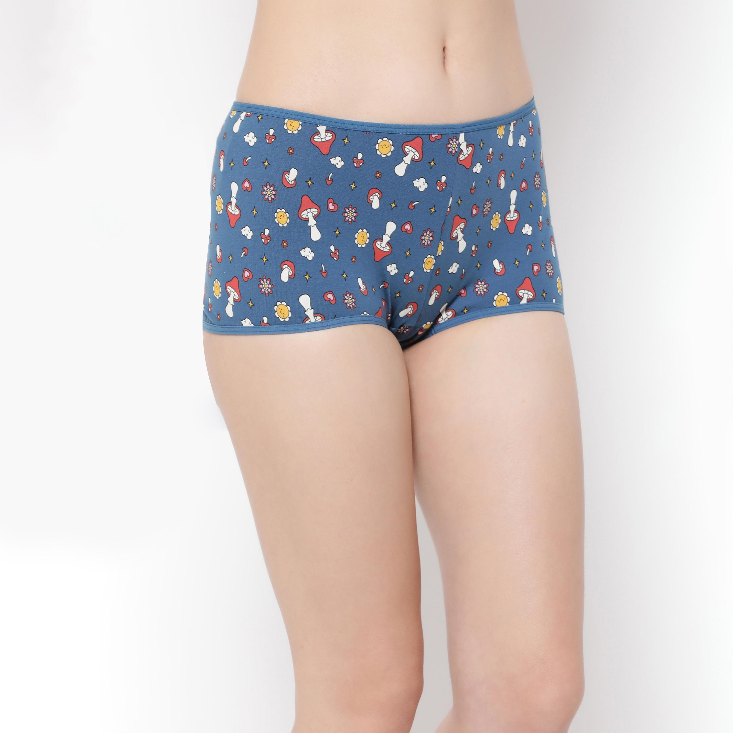 مجموعة من 4 شورتات نسائية مطبوعة بخصر متوسط من كلوفيا - قطن-women-clothing-lingerie-panties-image-3
