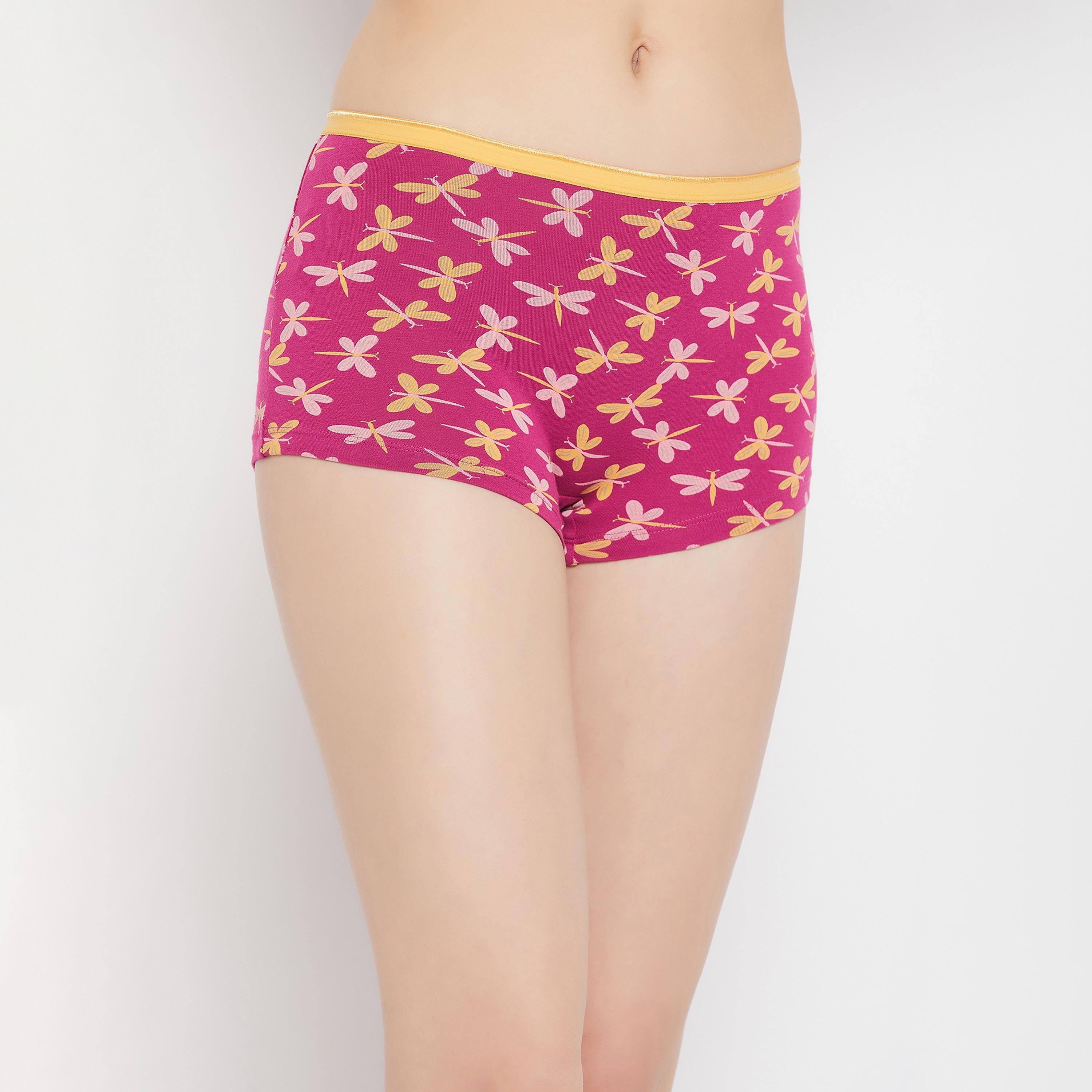 مجموعة من 4 شورتات نسائية مطبوعة بخصر متوسط من كلوفيا - قطن-women-clothing-lingerie-panties-image-9
