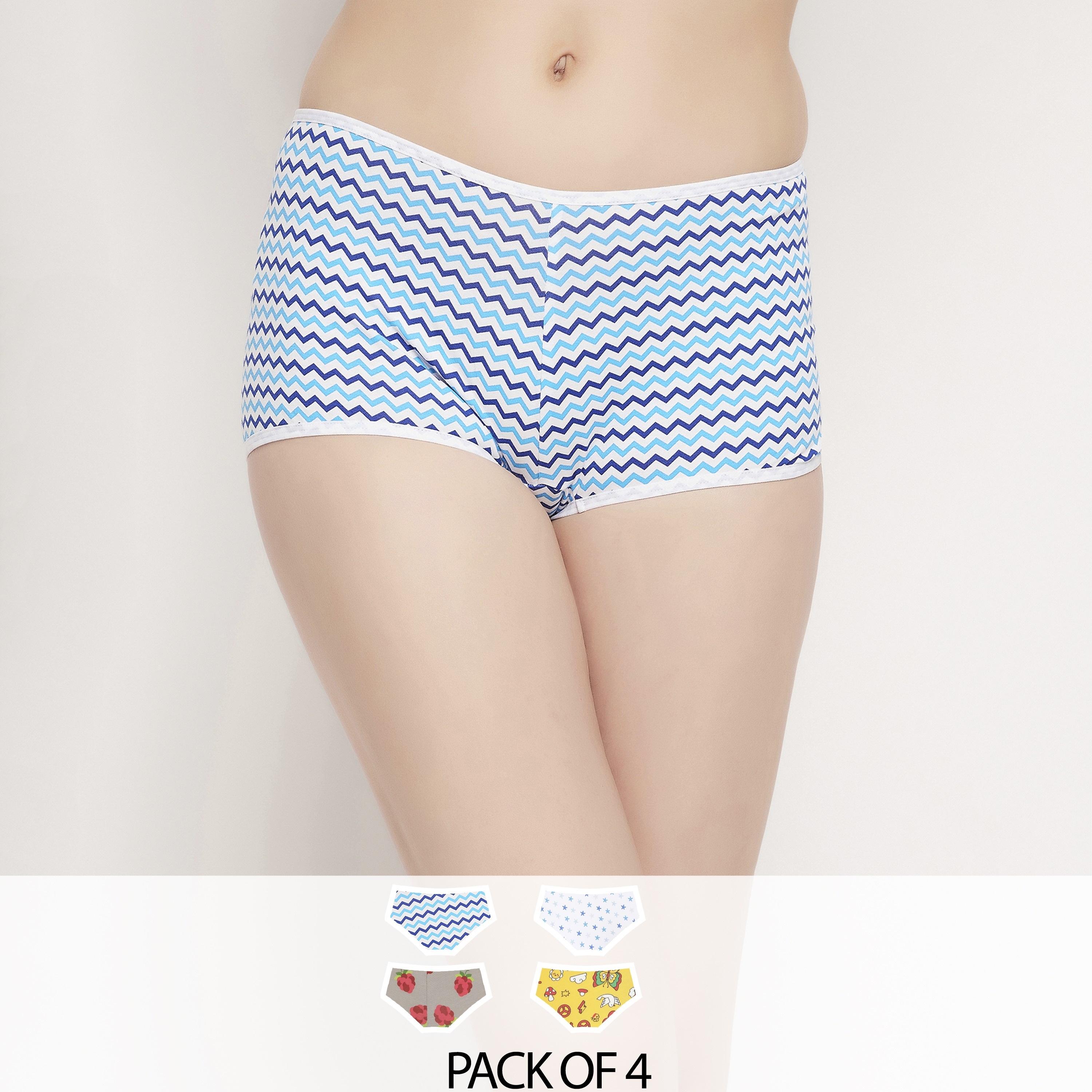 Clovia Pack of 4 Mid Waist Printed Women's Boyshorts - Cotton-women-clothing-lingerie-panties-image-1
