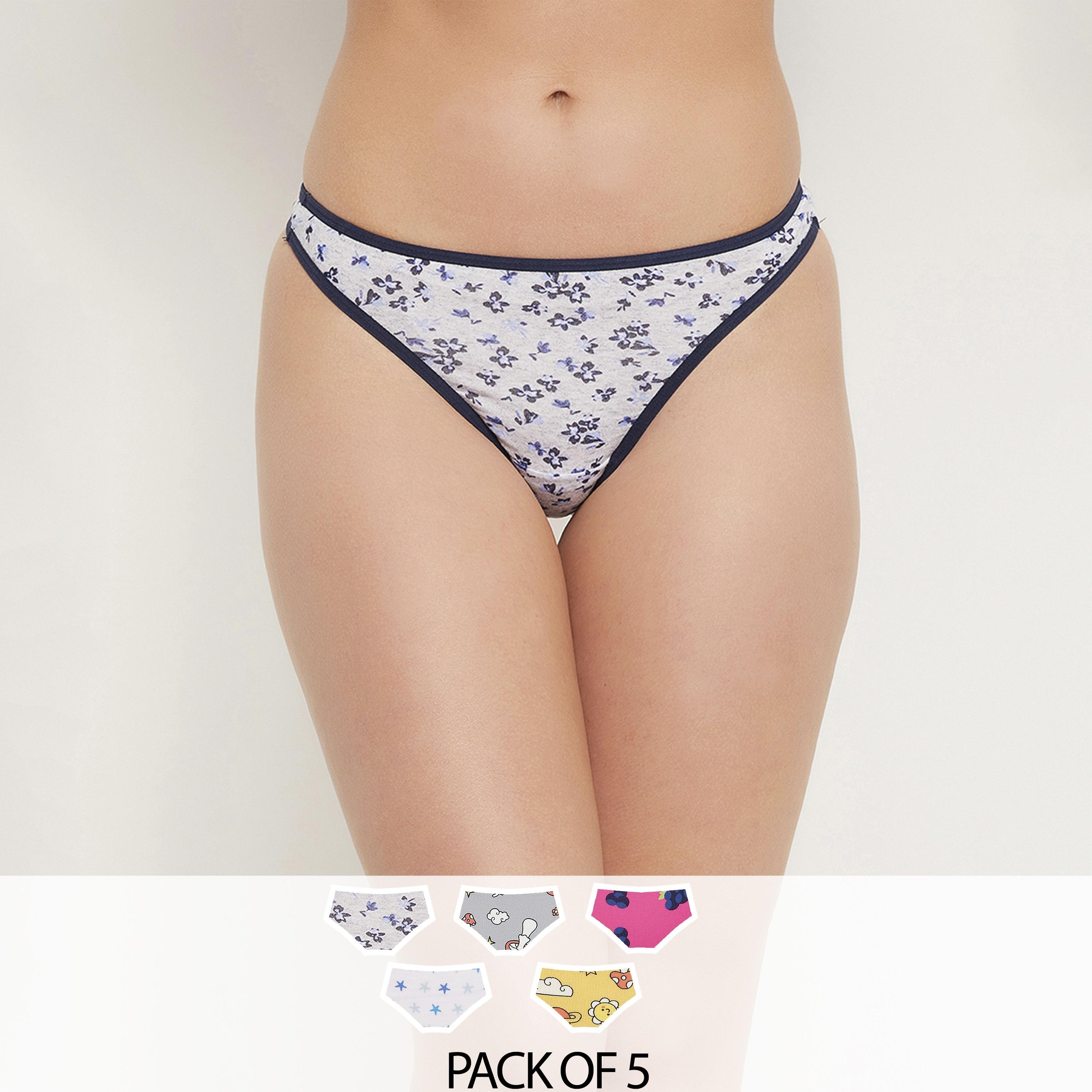 Clovia Pack of 5 Low Waist Printed Women's Thong with Inner Elastic - Cotton-women-clothing-lingerie-panties-image-1