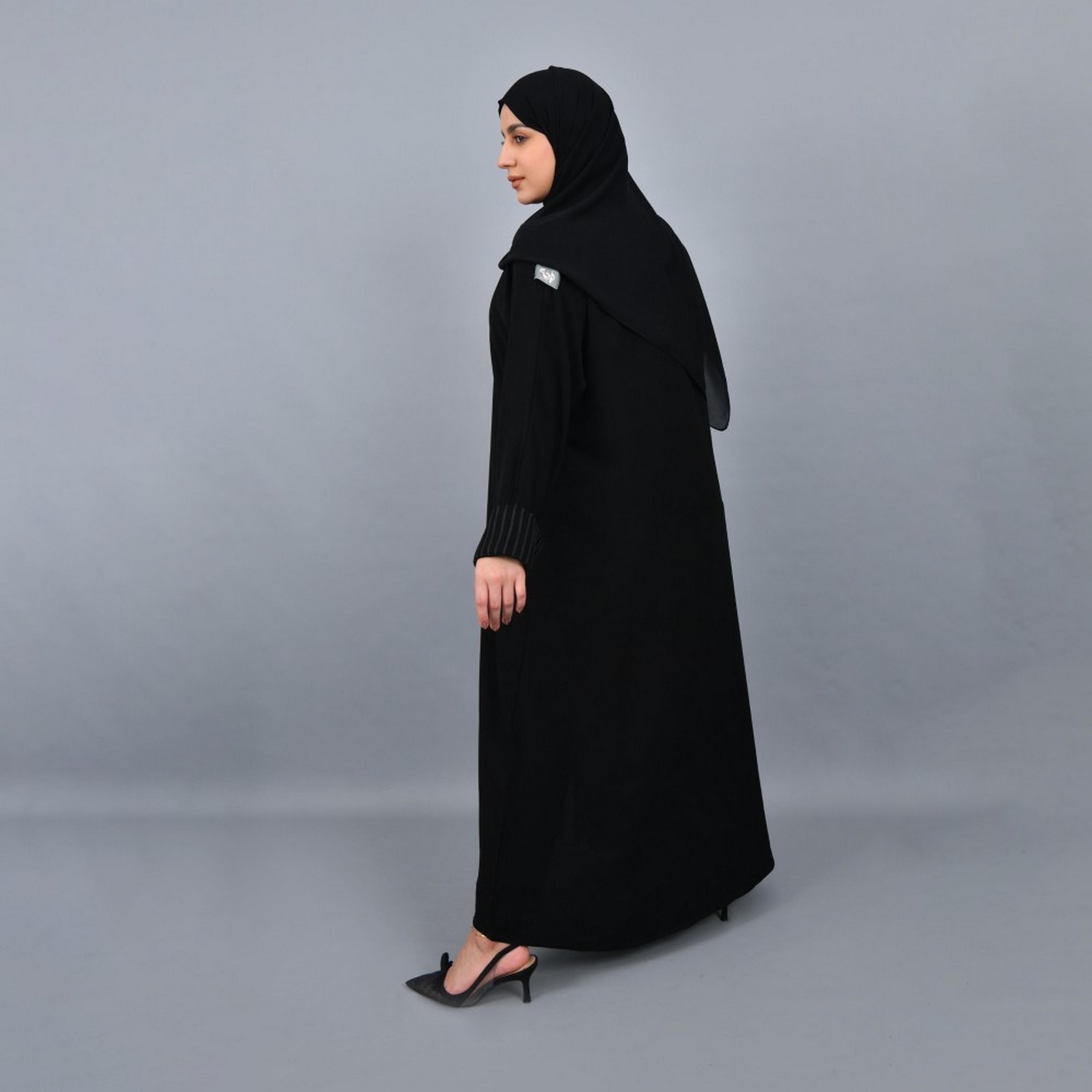Lamha Black Cuff Sleeves Crepe Women Abaya with Hijab-women-arabicclothing-abayas-image-4